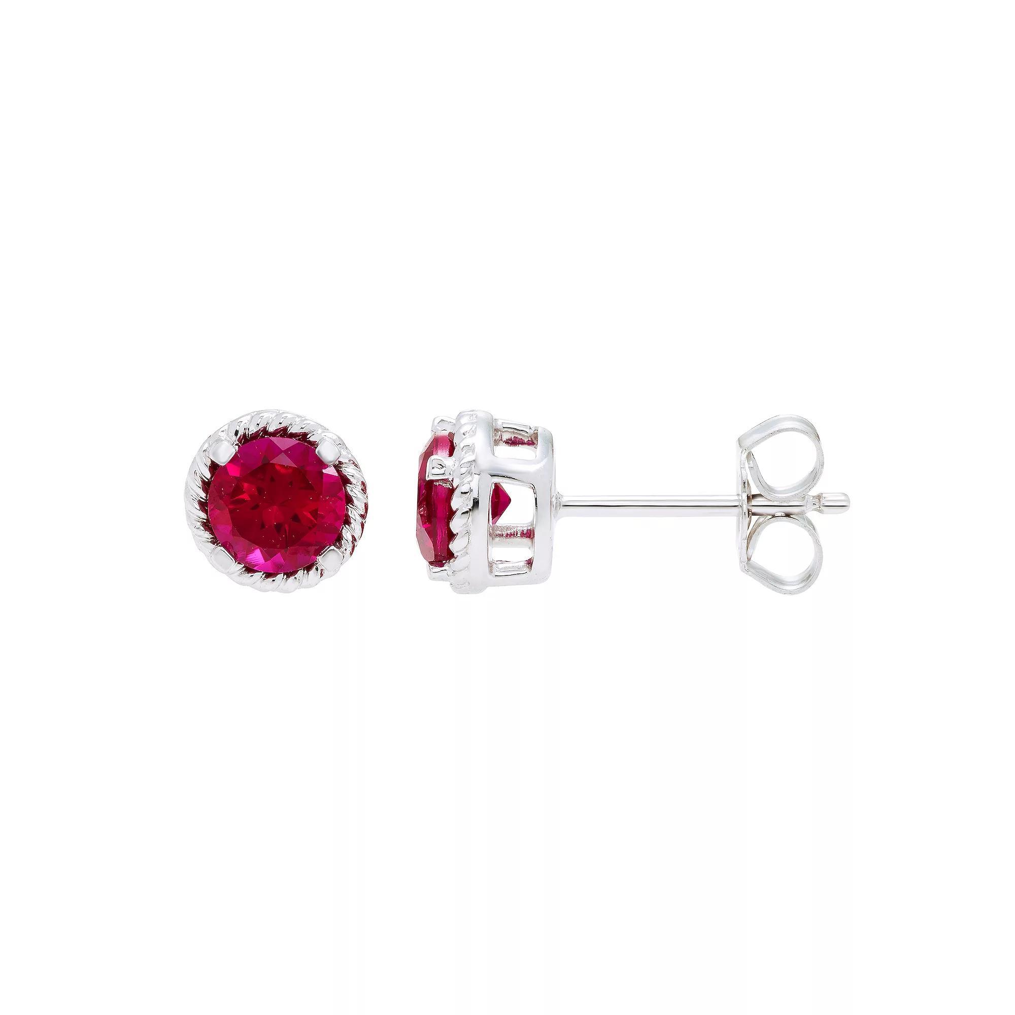 Boston Bay Diamonds Sterling Silver Lab-Grown Emerald Rope Halo Stud Earrings, Women's Product Image