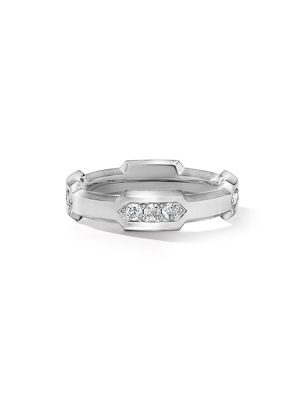 Mens Hex Station Band Ring in Sterling Silver Product Image