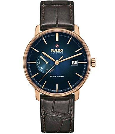 RADO Unisex Coupole Classic Automatic Power Reserve Blue Dial Brown Leather Strap Watch Product Image