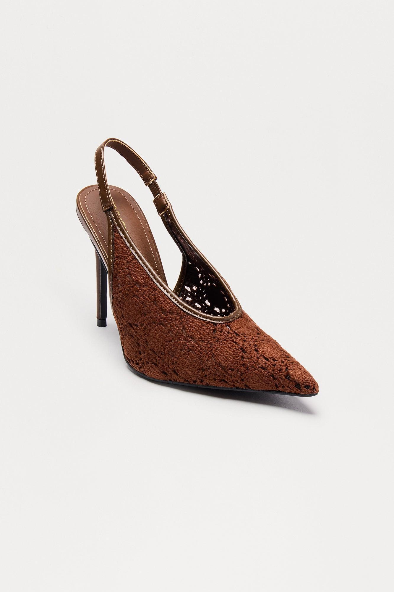 Lelin Crochet Slingback Pumps - Brown Product Image