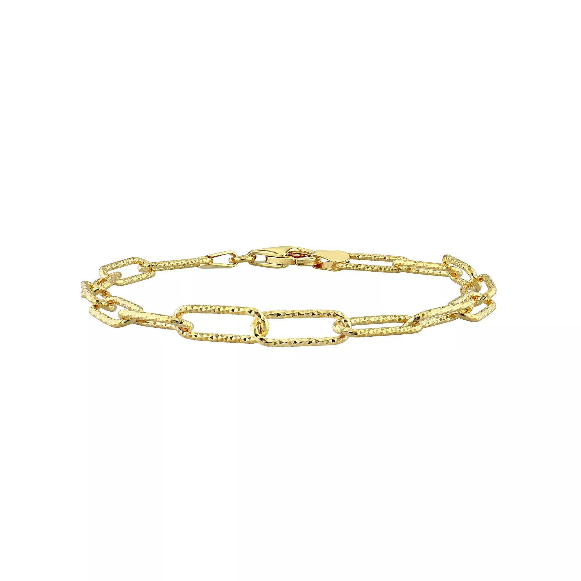 Stella Grace 18k Gold Over Silver 5 mm Fancy Cut Paper Clip Link Chain Bracelet, Womens Gold Tone Product Image