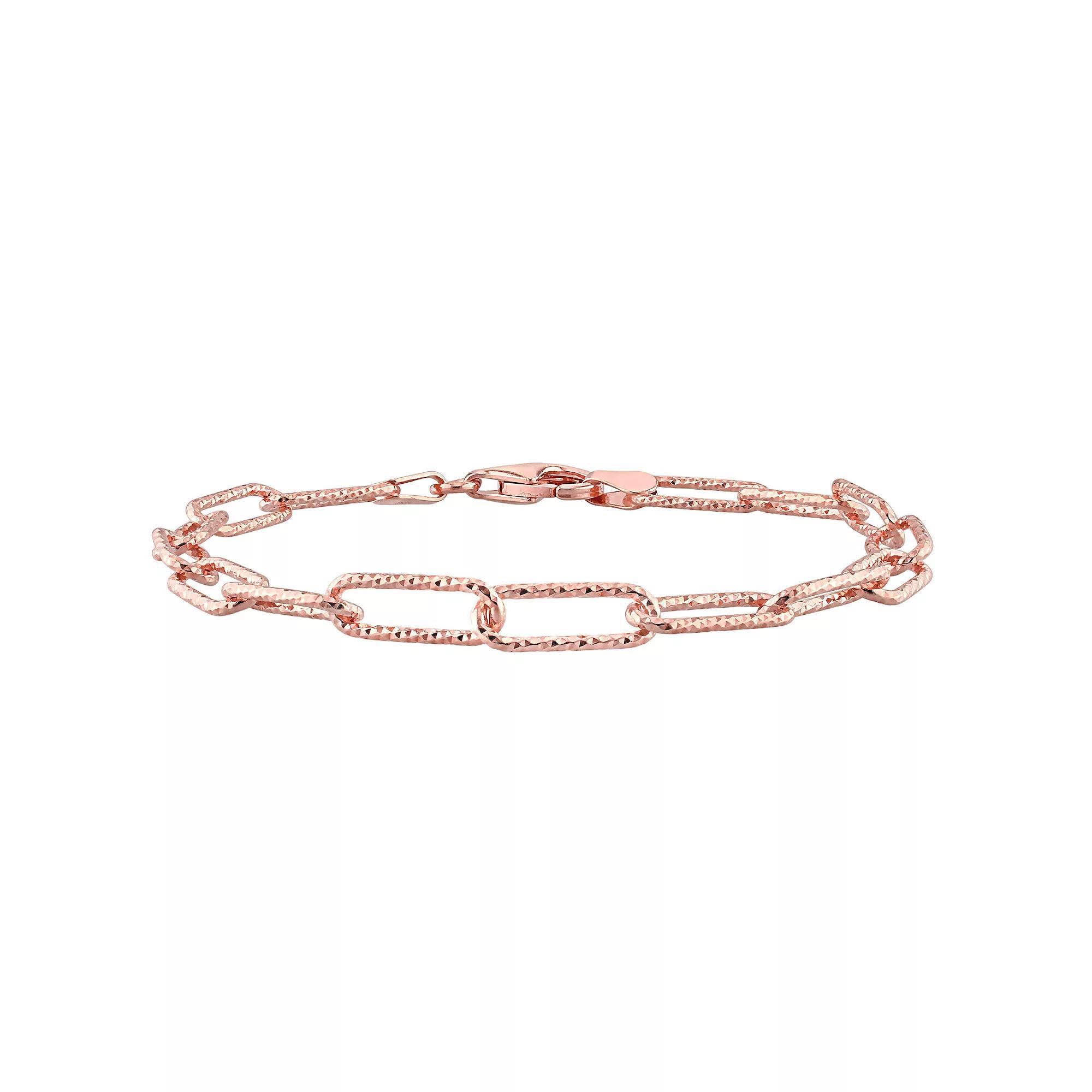 Stella Grace 18k Gold Over Silver 5 mm Fancy Cut Paper Clip Link Chain Bracelet, Womens Rose Gold Tone Product Image