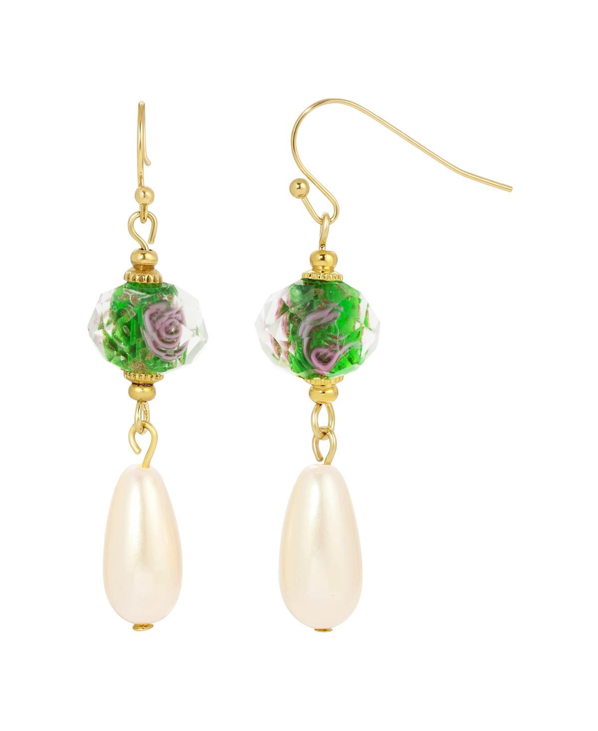 1928 Gold Tone Simulated Crystal and Pearl Drop Earrings, Womens, Blue Product Image