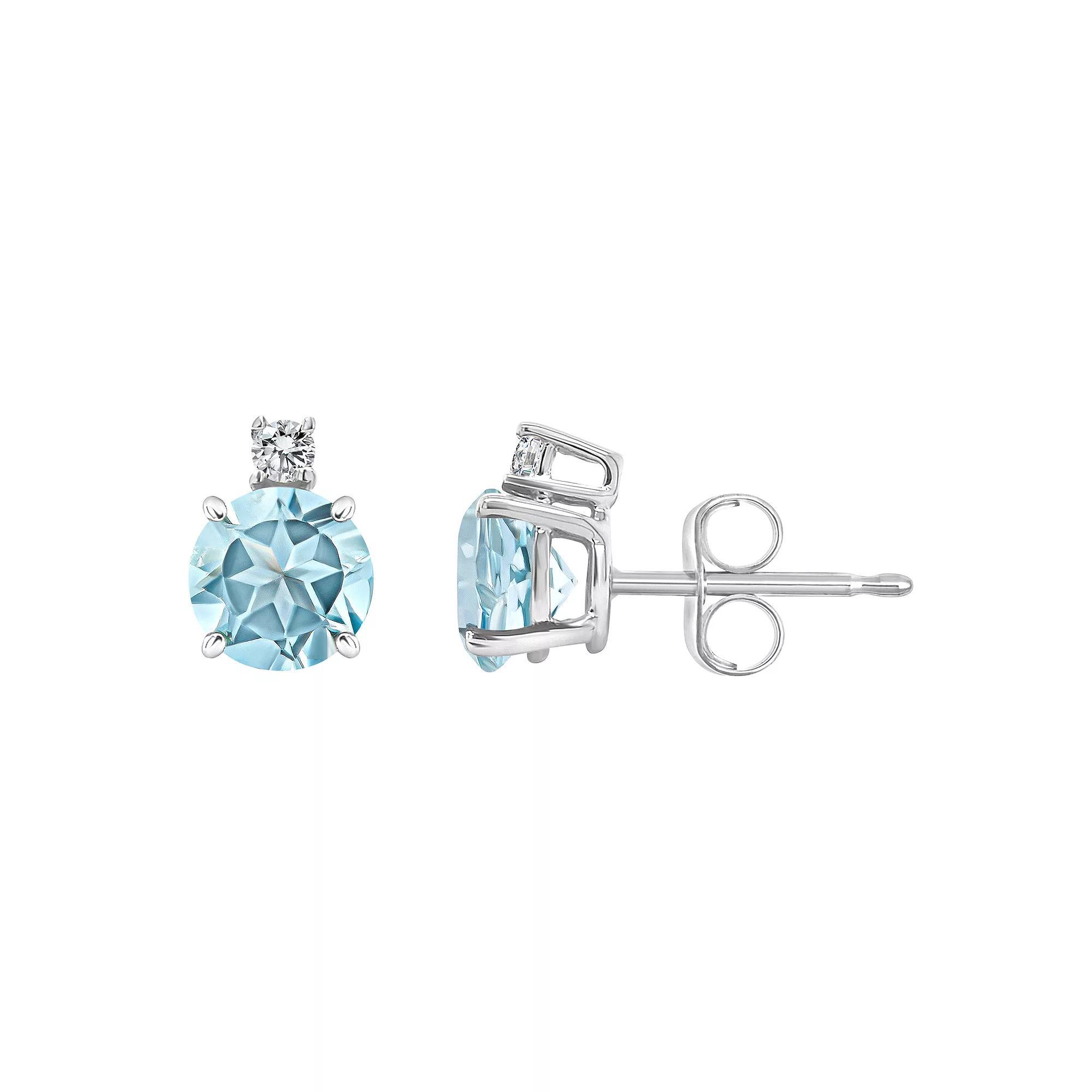 Celebration Gems 14k Gold Aquamarine & Diamond Accent Stud Earrings, Women's Product Image