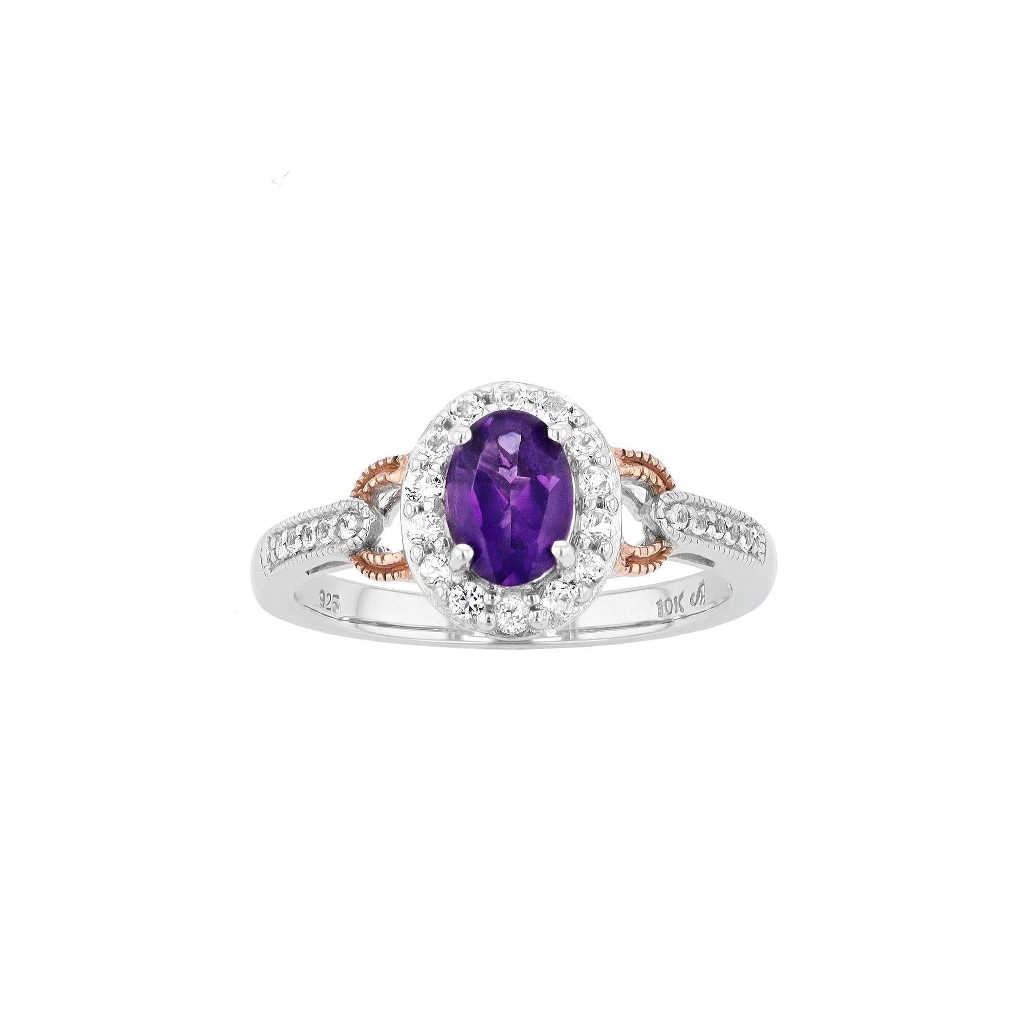 10k Rose Gold Over Silver Amethyst & White Topaz Halo Ring, Women's, Size: 7, Two Tone Product Image