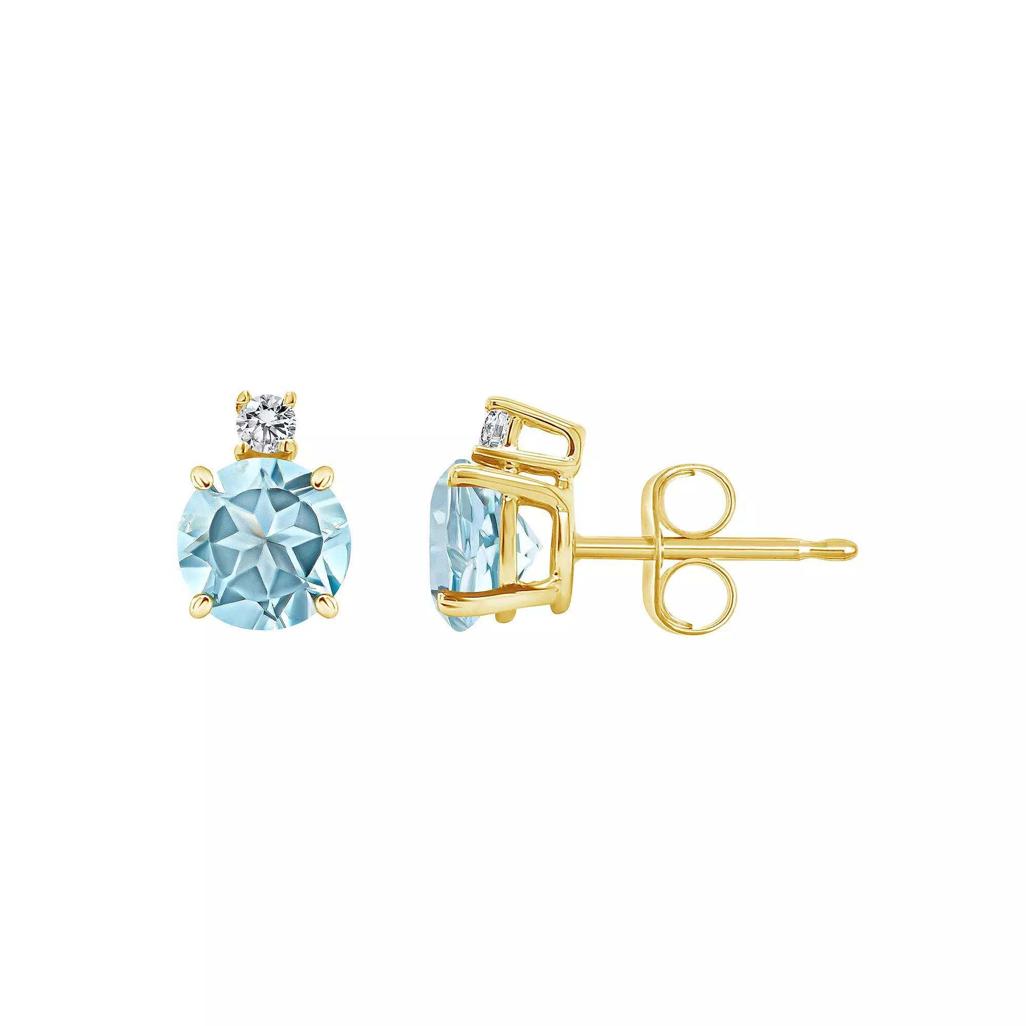 Celebration Gems 14k Gold Aquamarine & Diamond Accent Stud Earrings, Women's Product Image