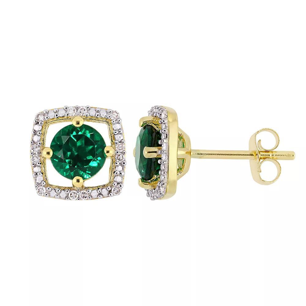 Stella Grace 10K Gold Gemstone & Diamond Accent Frame Earrings, Women's, Lab Created Green Product Image