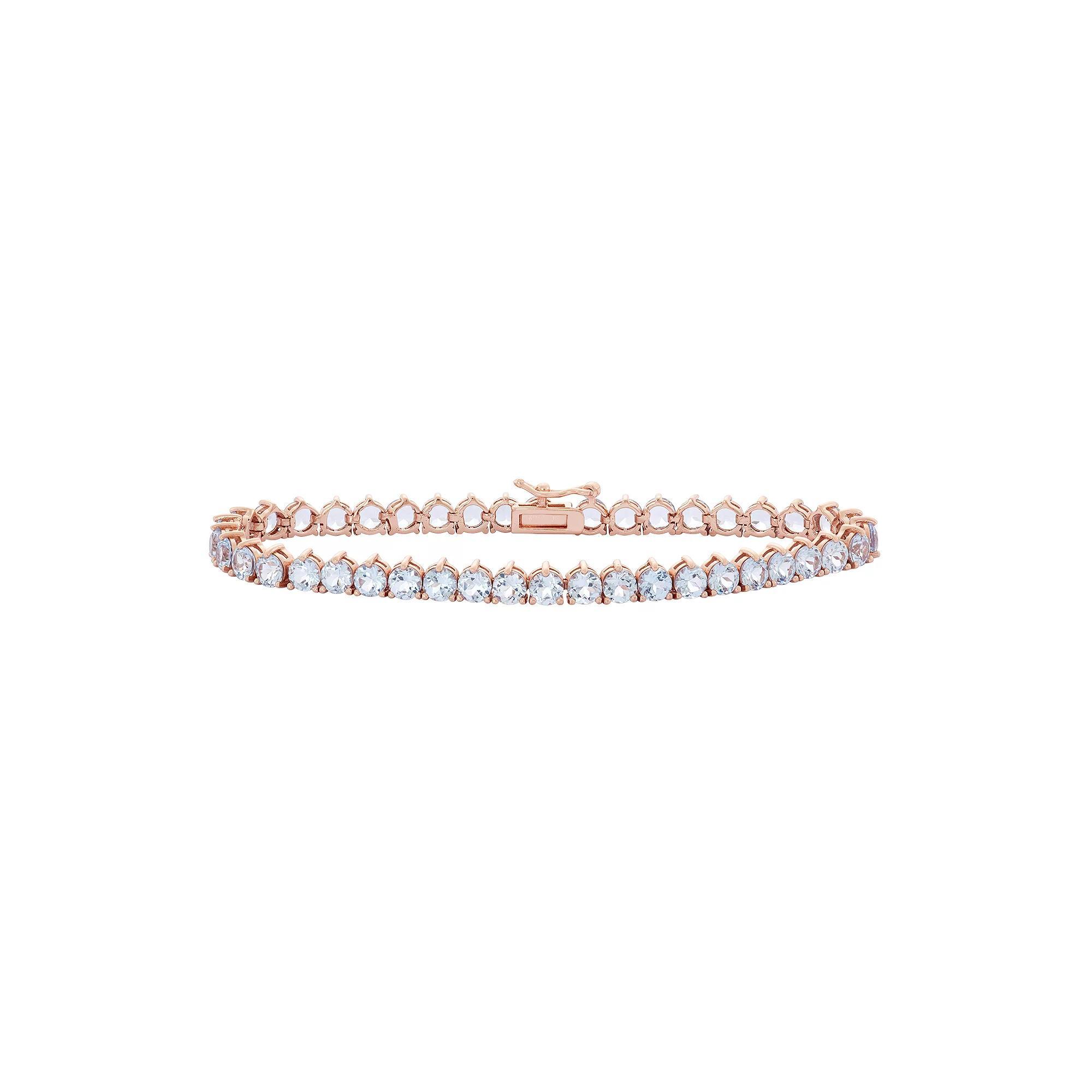 14k Rose Gold Over Silver Lab-Created Aquamarine Tennis Bracelet, Women's, Size: 7.25", Blue Product Image