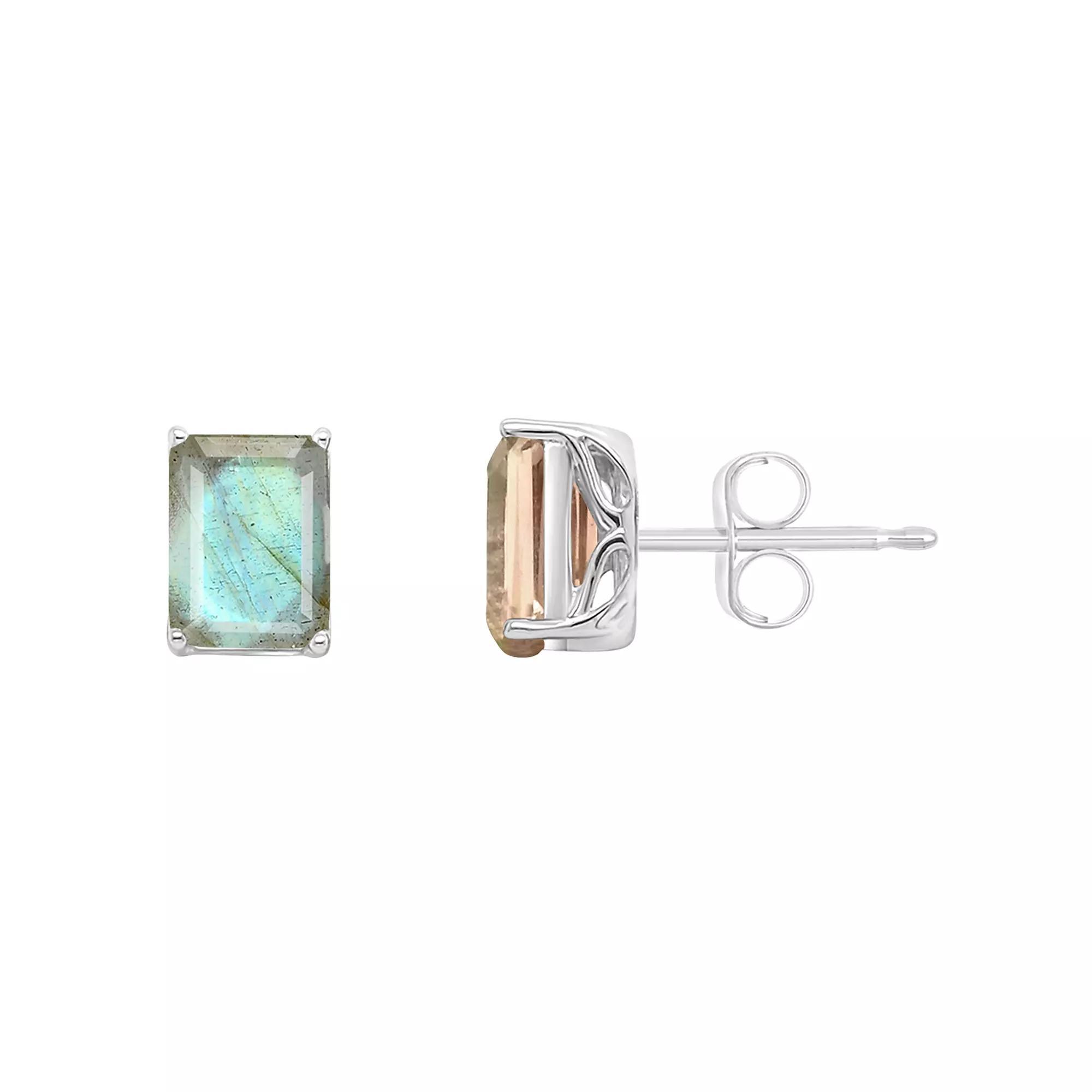Alyson Layne Sterling Silver Emerald Cut Labradorite Stud Earrings, Women's Product Image