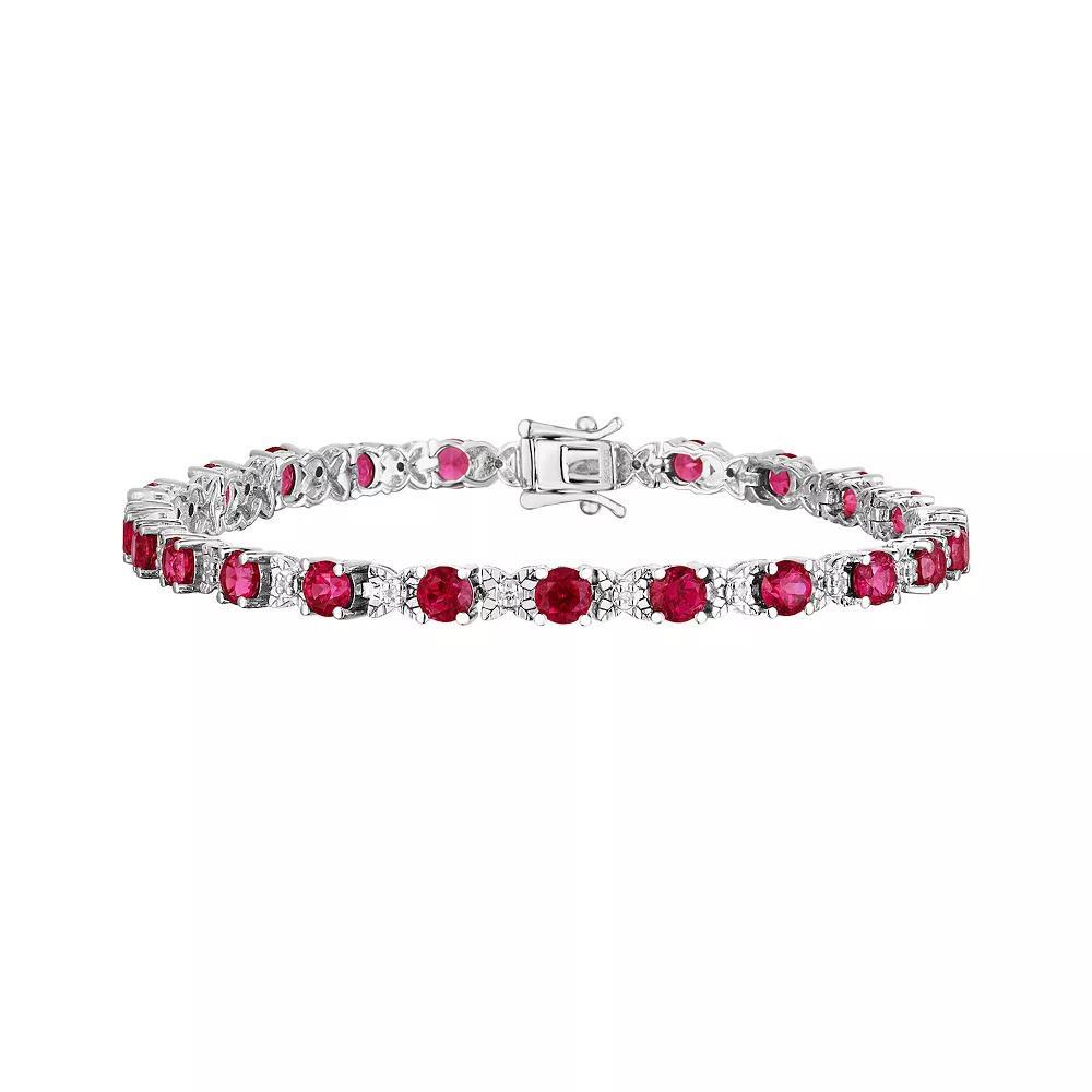 Sterling Silver Rhodolite Garnet & 1/10 Carat T.W. Diamond Bracelet, Women's, Size: 7 Product Image