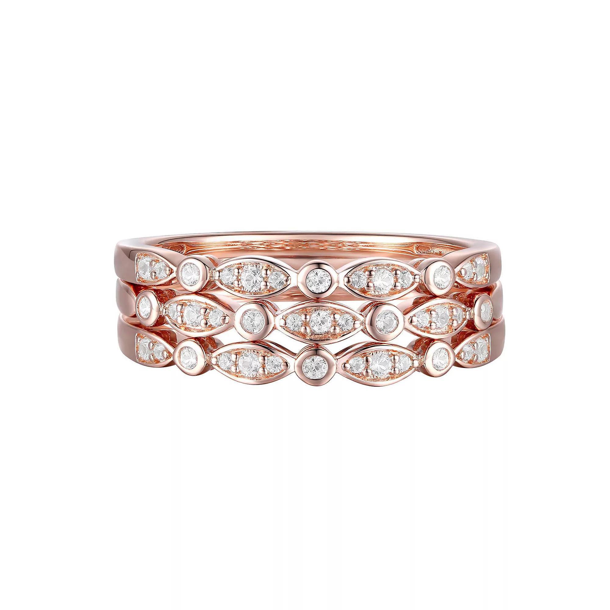 14k Rose Gold Over Silver 1/4 Carat T.W. Diamond Stack Ring Set, Women's, Size: 7, Pink Tone Product Image
