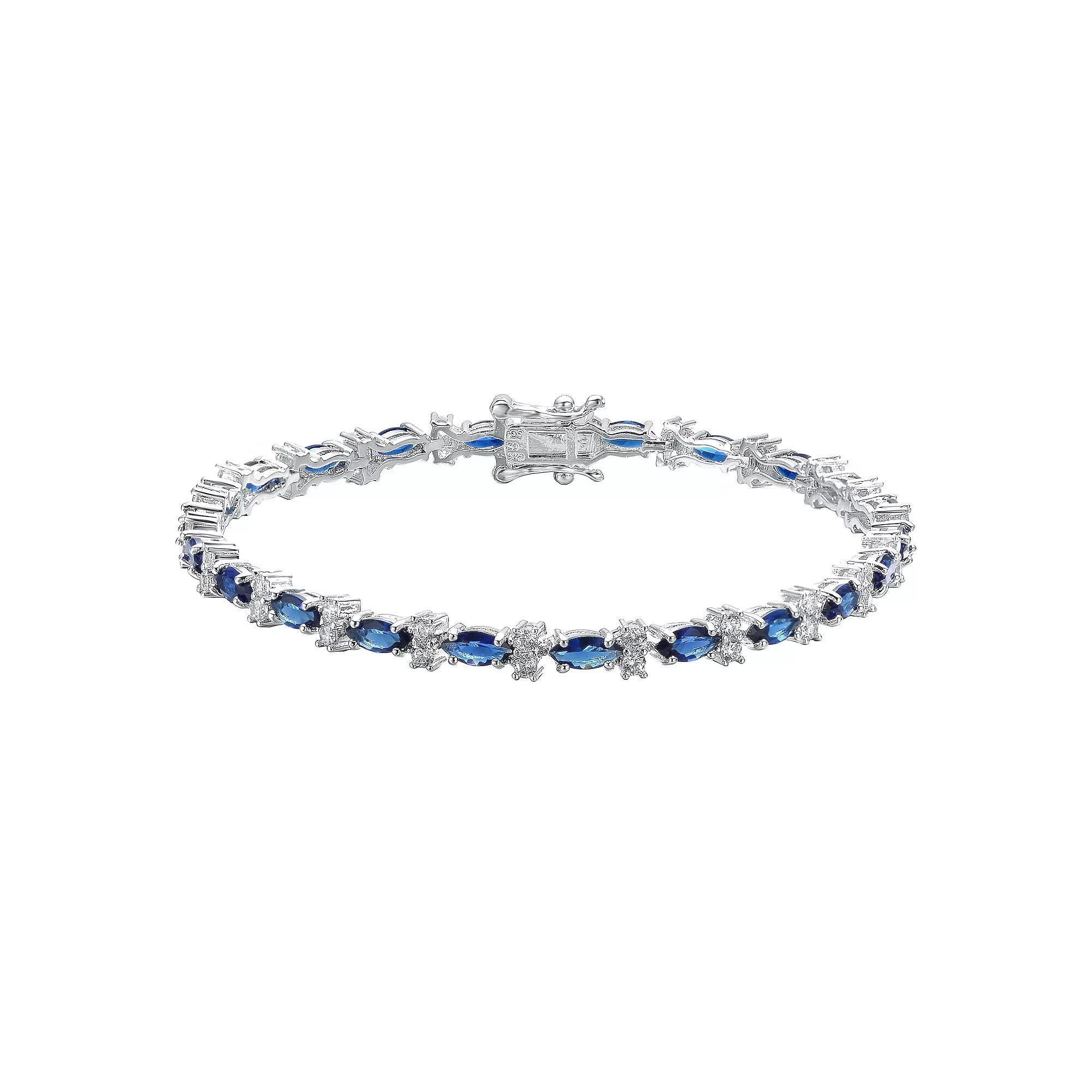 Sterling Silver Blue & White Cubic Zirconia Tennis Bracelet, Womens Product Image