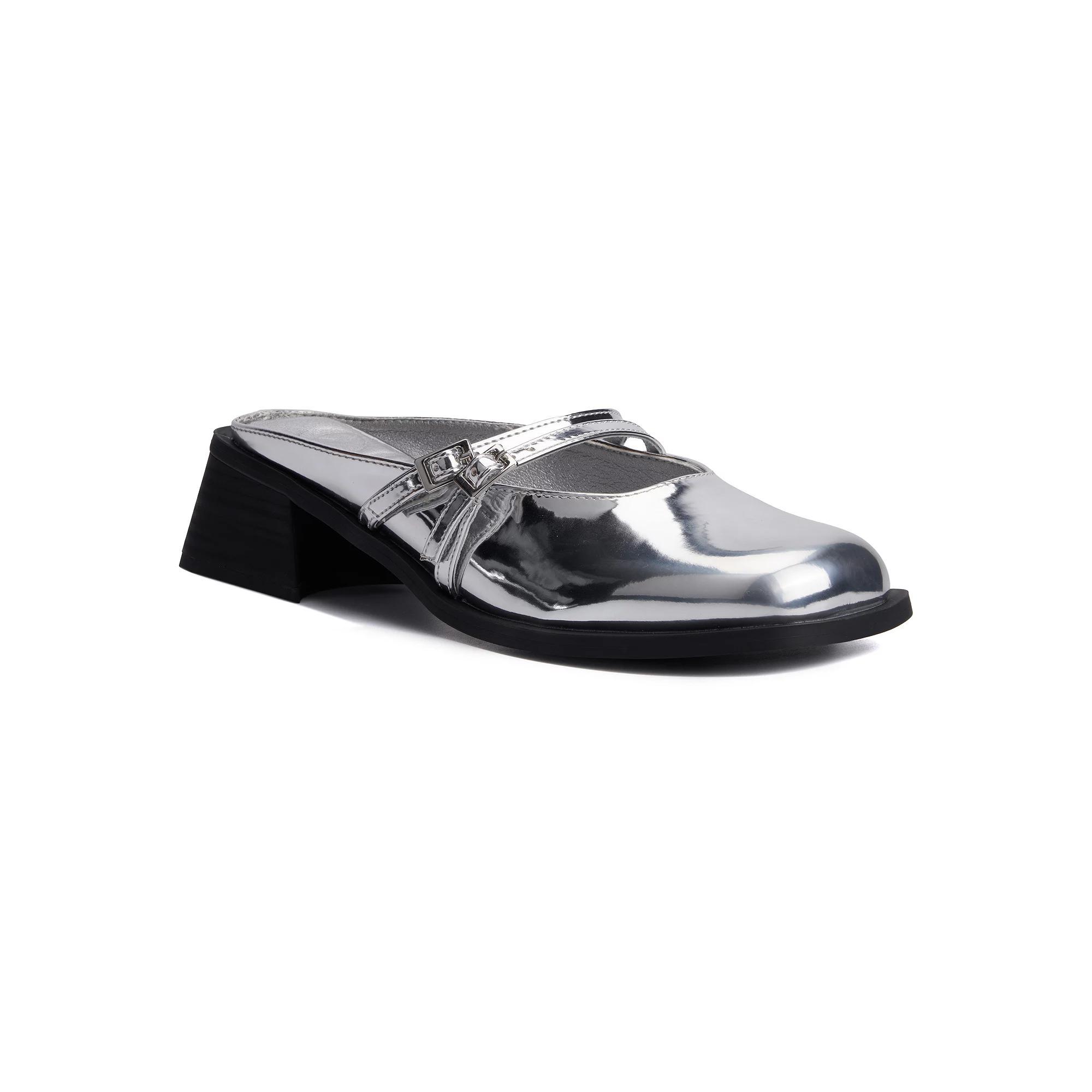 Olivia Miller Aquarius Womens Block Heeled Glossy Mule Sandals Product Image