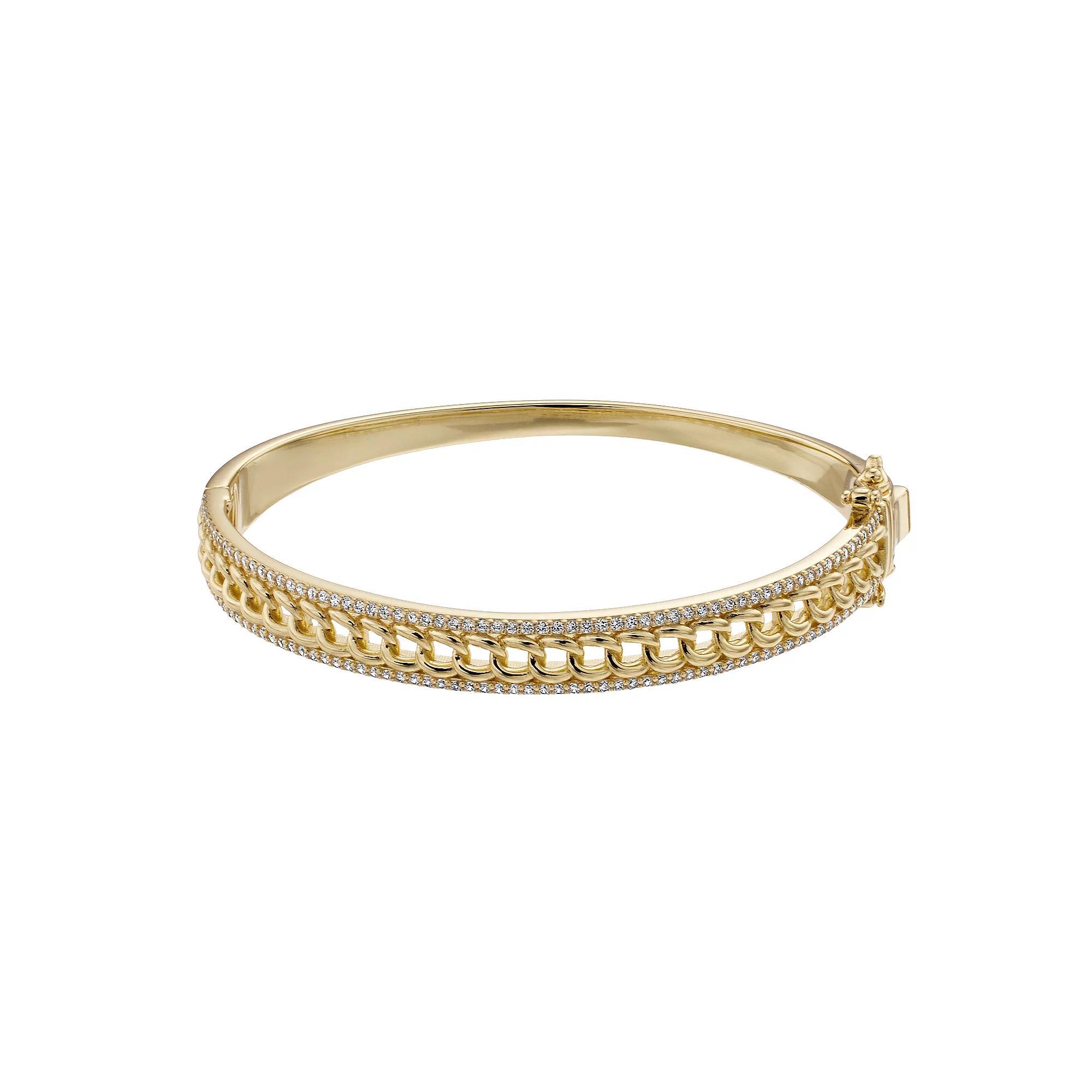 14k Gold Over Silver & Cubic Zirconia Chain Link Bangle Bracelet, Women's, Size: 7", Gold Tone Product Image