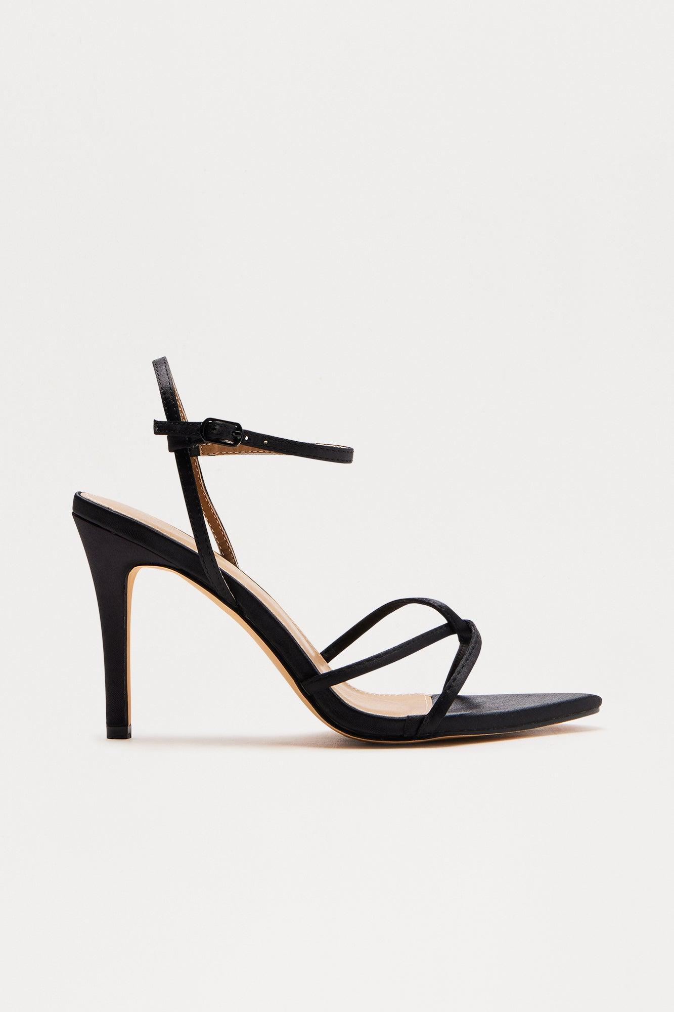 Keys Satin Ankle Strap Heels - Black Product Image