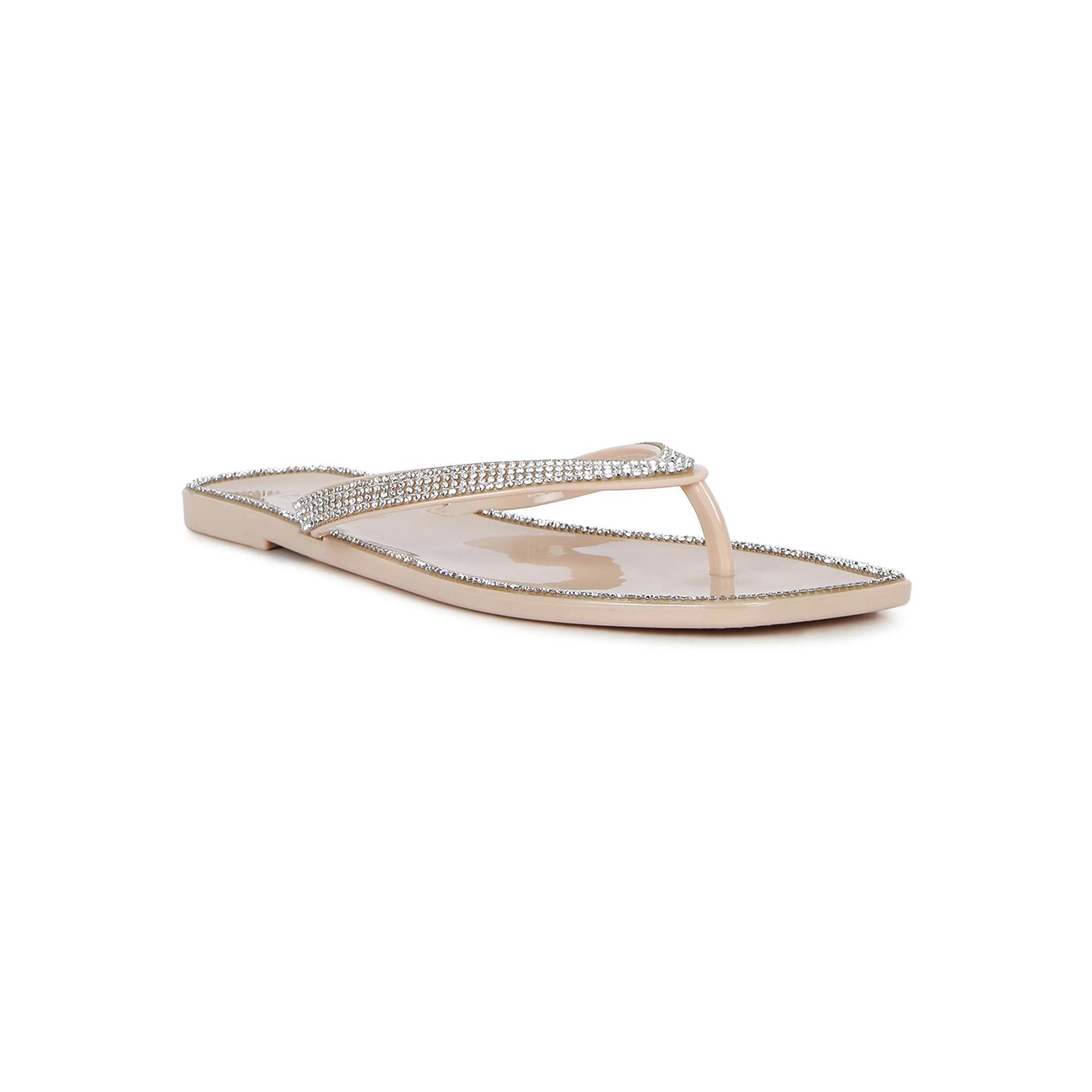 London Rag Golightly Diamante Women's Jelly Flip-Flop Sandals, Size: 7, Natural Product Image