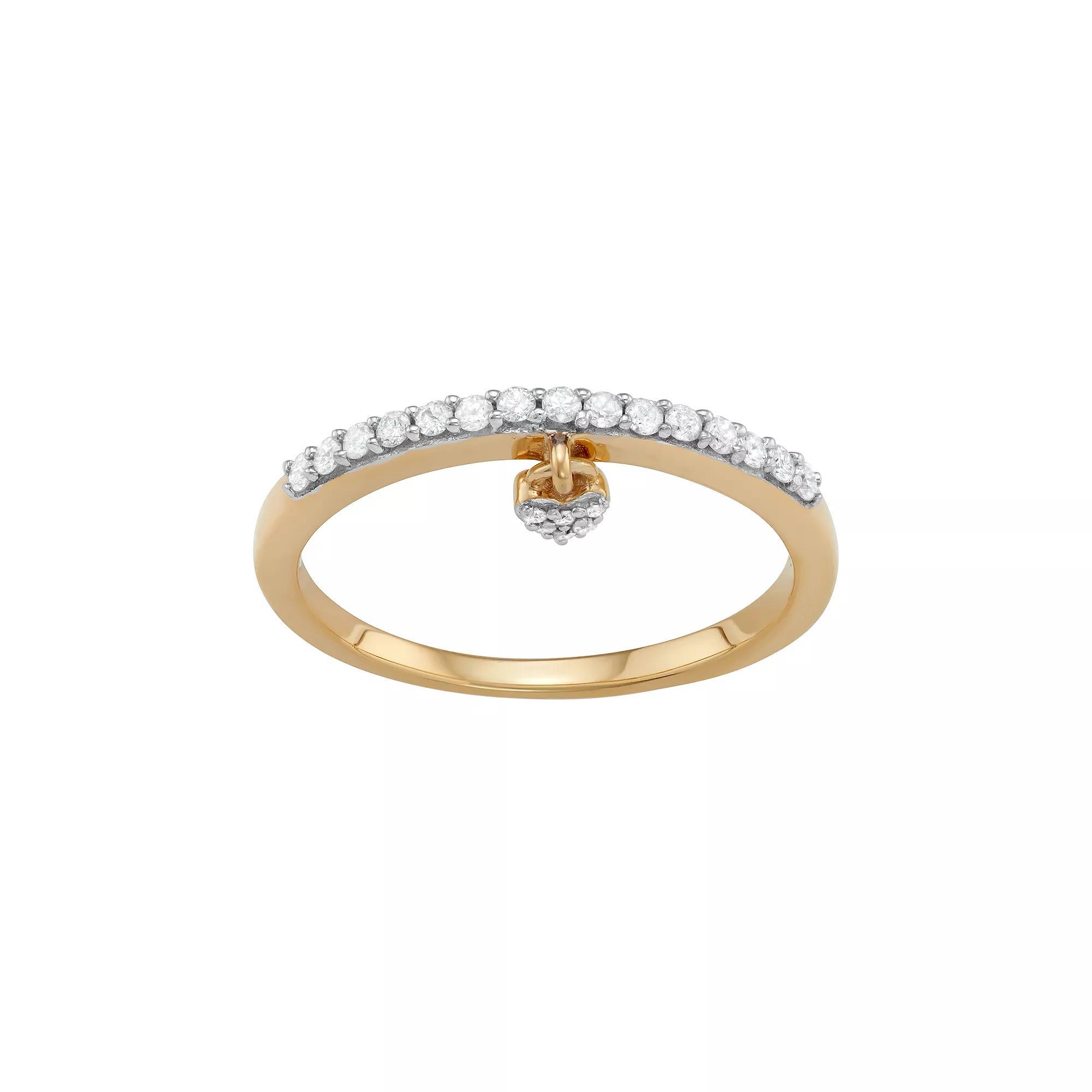 Jewelexcess Sterling Silver 1/5 Carat T.W. Diamond Heart Charm Ring, Women's, Size: 6, Gold Tone Product Image