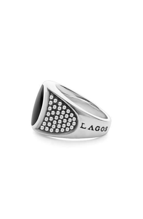 Mens Sterling Silver Anthem Black Agate Oval Band Ring, 14x12mm Product Image