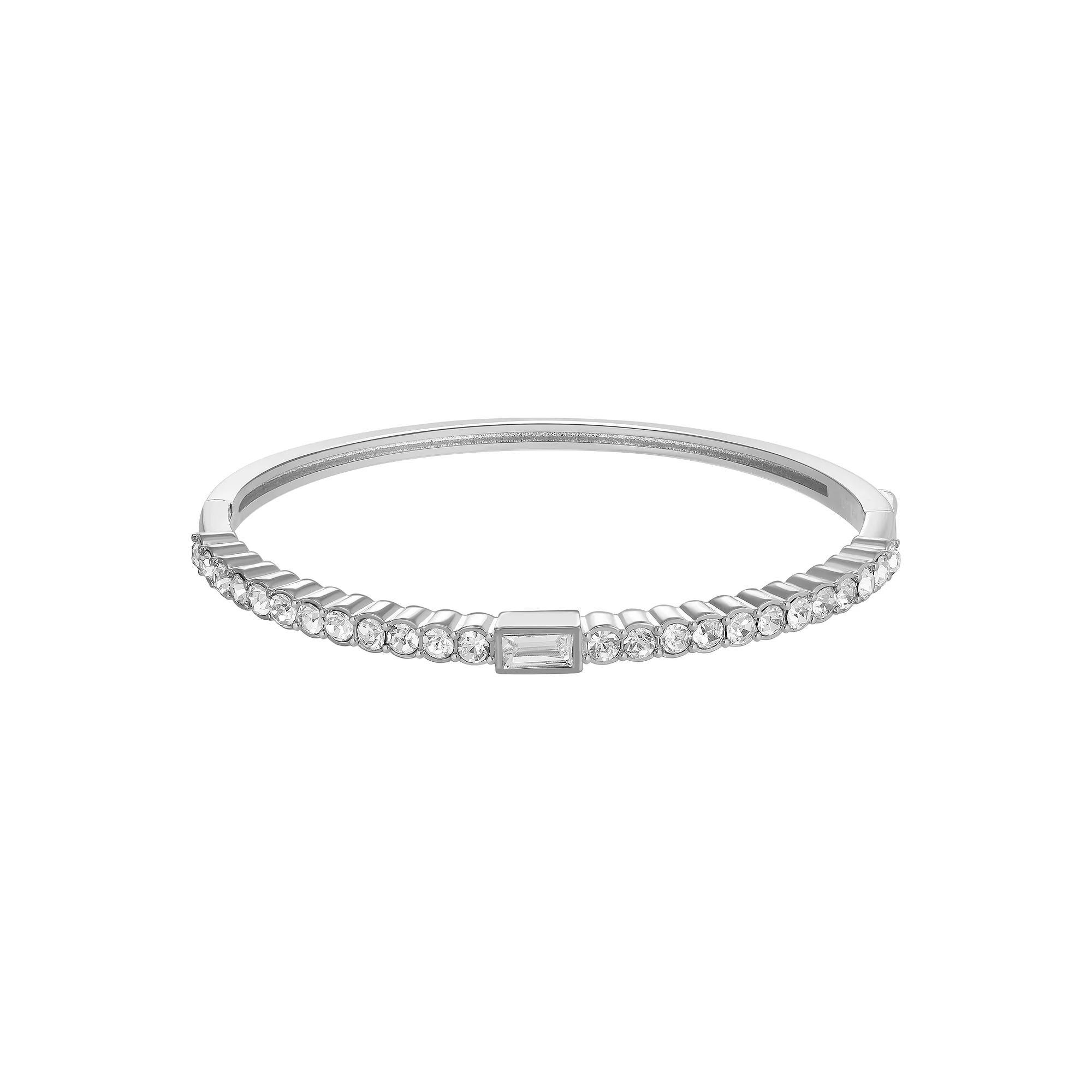 Chrystina Crystal Baguette Center Hinged Bangle Bracelet, Women's, Size: 7.5", Silver Tone Product Image