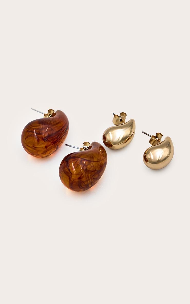 Gold and Marble Effect Tear Drop Multi-Pack Earrings Product Image