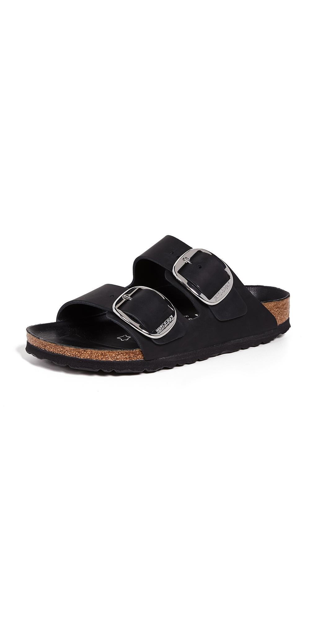 Birkenstock Womens Arizona Oiled Leather Big Buckle Detail Slide Sandals Product Image