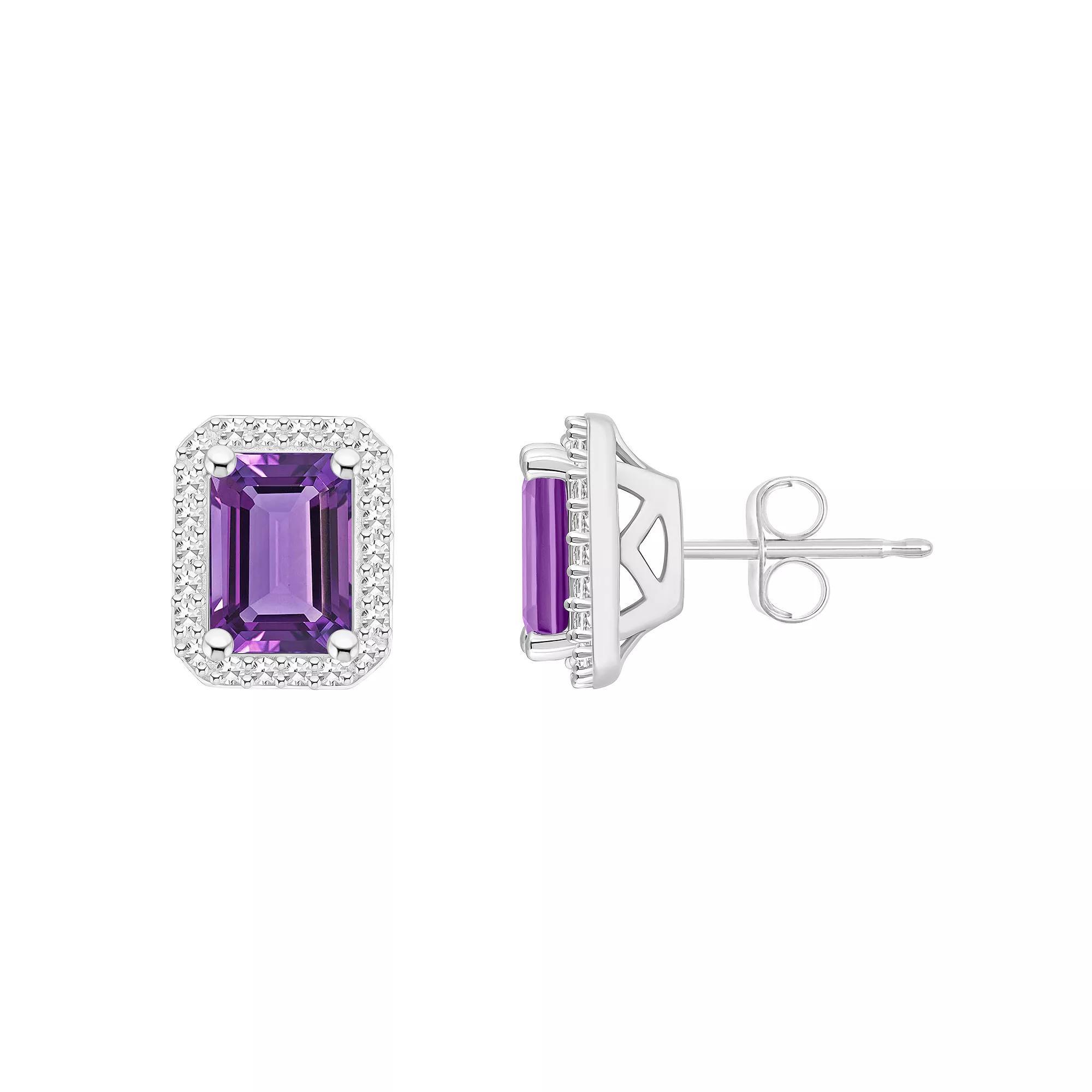 Celebration Gems Sterling Silver Gemstone & 1/5 Carat T.W. Diamond Halo Stud Earrings, Women's, Citrine Product Image