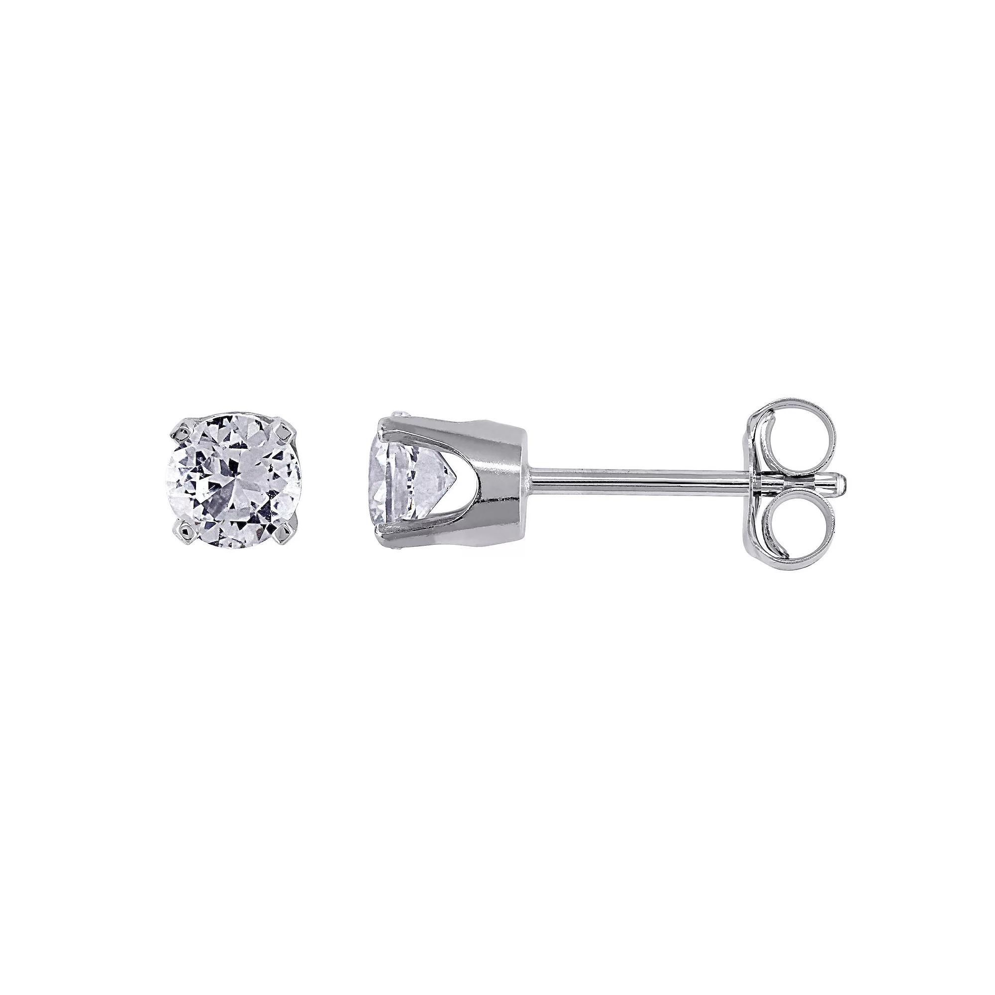 Stella Grace 10k White Gold Lab-Created White Sapphire Solitaire Stud Earrings, Women's Product Image
