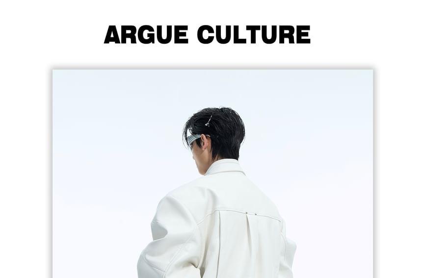 Collar Plain Buckled Faux Leather Zip Jacket Product Image