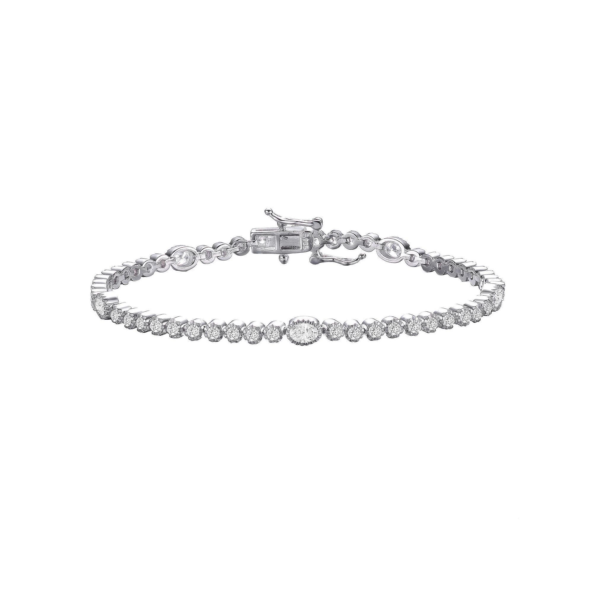 Sterling Silver Round & Oval Cubic Zirconia Tennis Bracelet, Womens Product Image