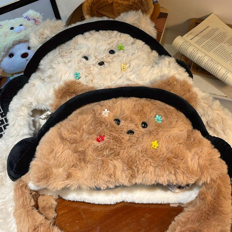 Bear Chenille Hooded Scarf / Decorative Clips / Set Product Image