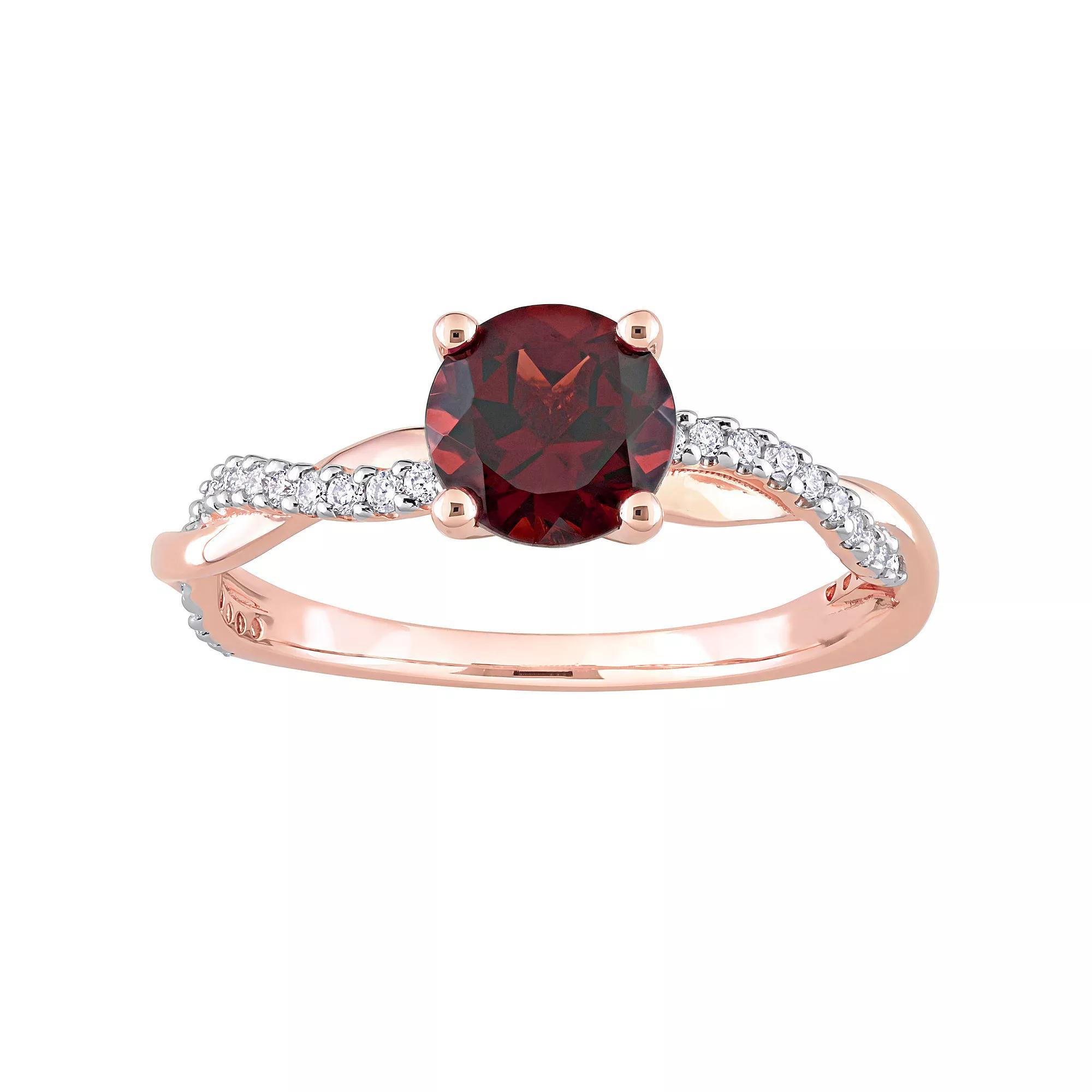 Stella Grace 14k Rose Gold Garnet & 1/6 Carat T.W. Diamond Crossover Engagement Ring, Women's, Size: 8 Product Image