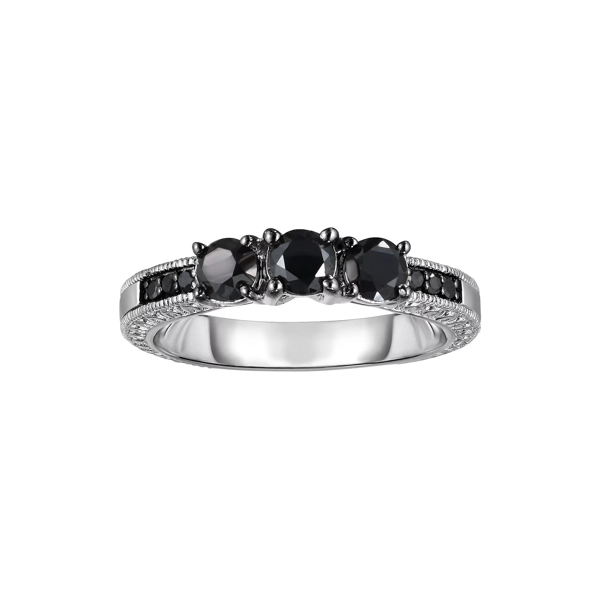 Sterling Silver 1 Carat T.W. Black Diamond 3-Stone Ring, Women's, Size: 8, Silver Tone Product Image