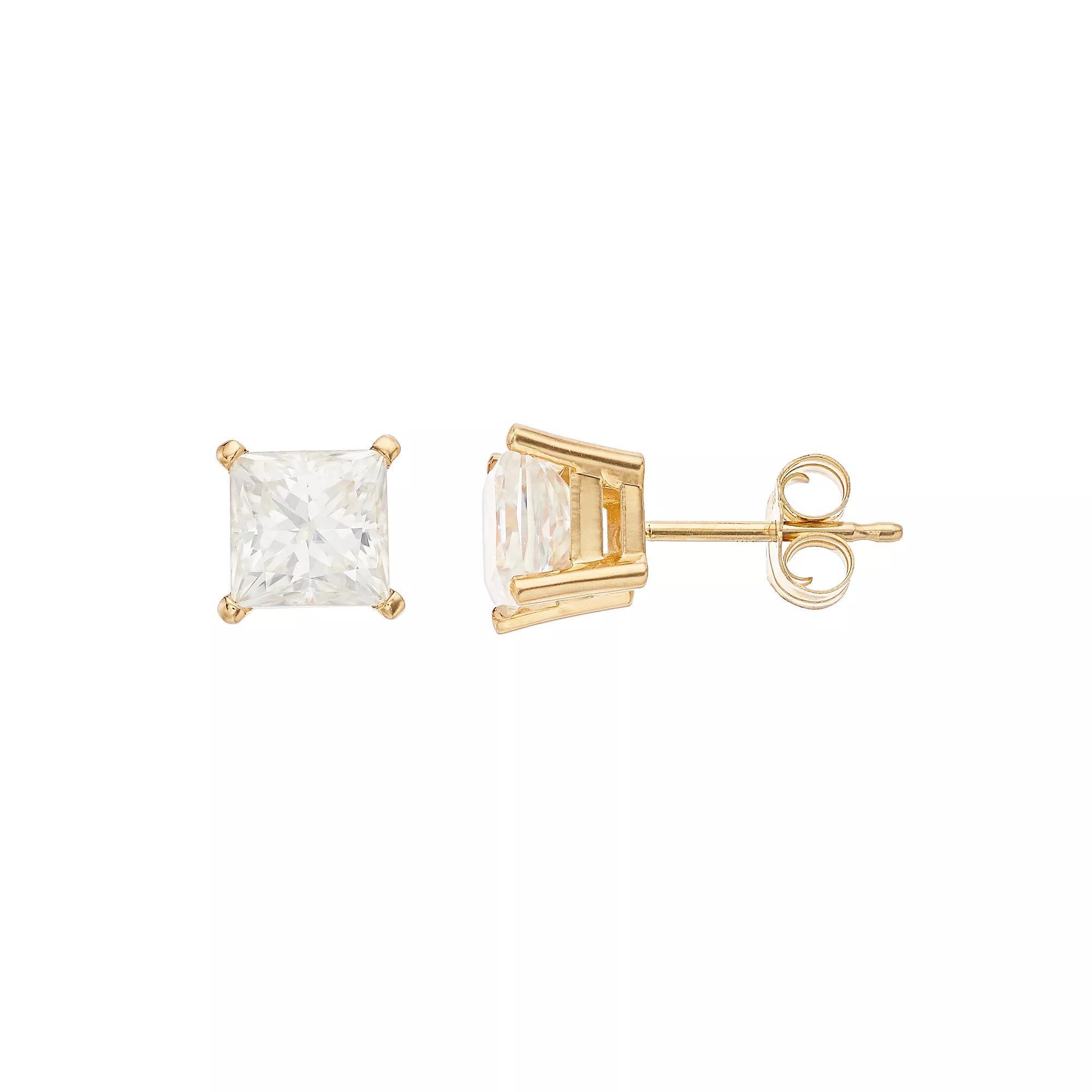 Radiant Fire 14K White Gold 2 Carat Square Moissanite Stud Earrings, Womens Product Image