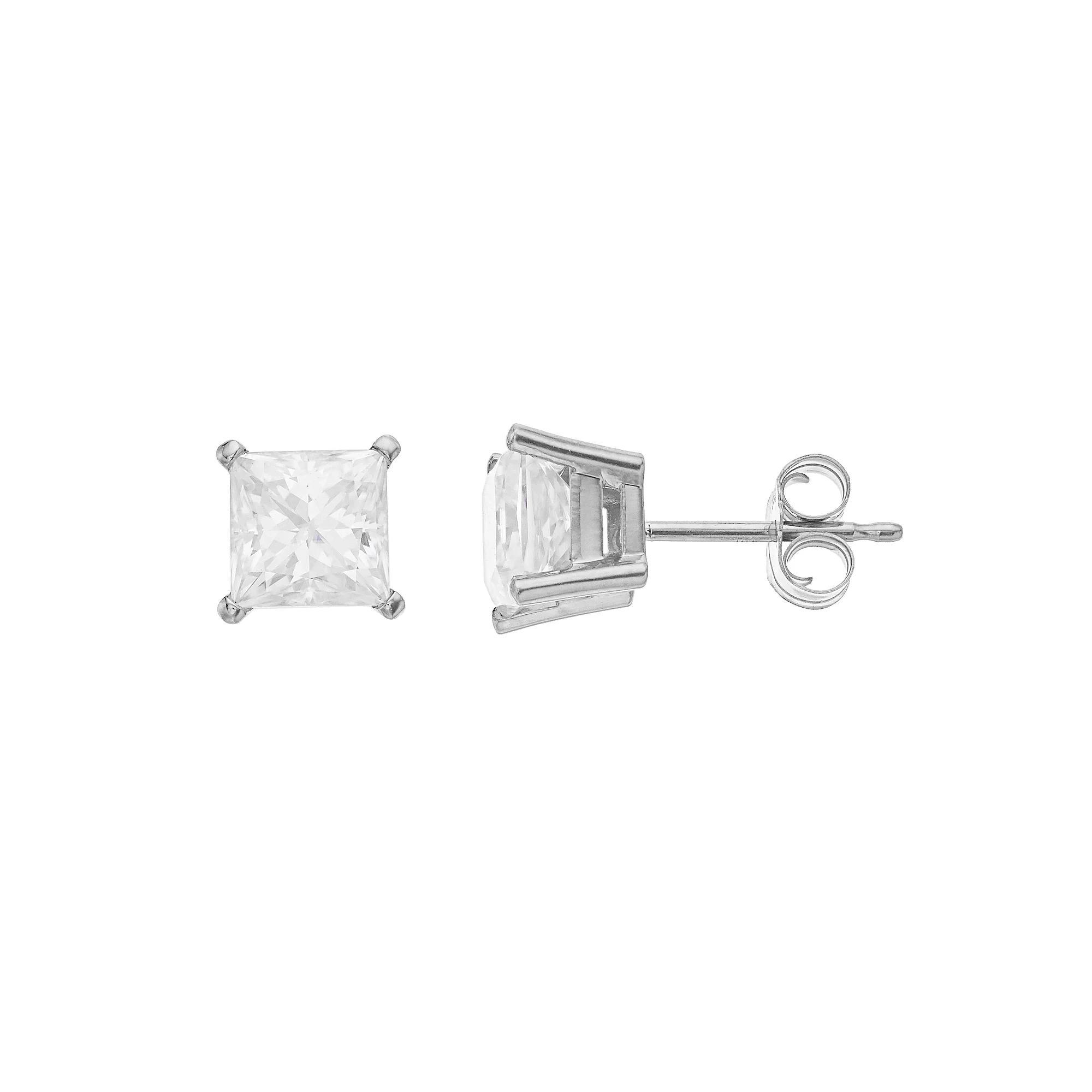 Radiant Fire 14K White Gold 2 Carat Square Moissanite Stud Earrings, Womens Product Image