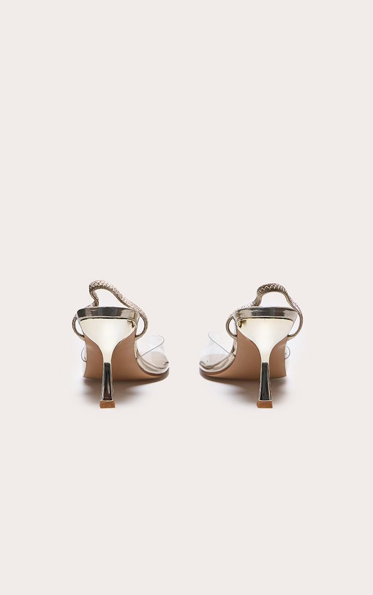 Gold Metallic Square Toe Clear Strap Low Heeled Sandals Product Image