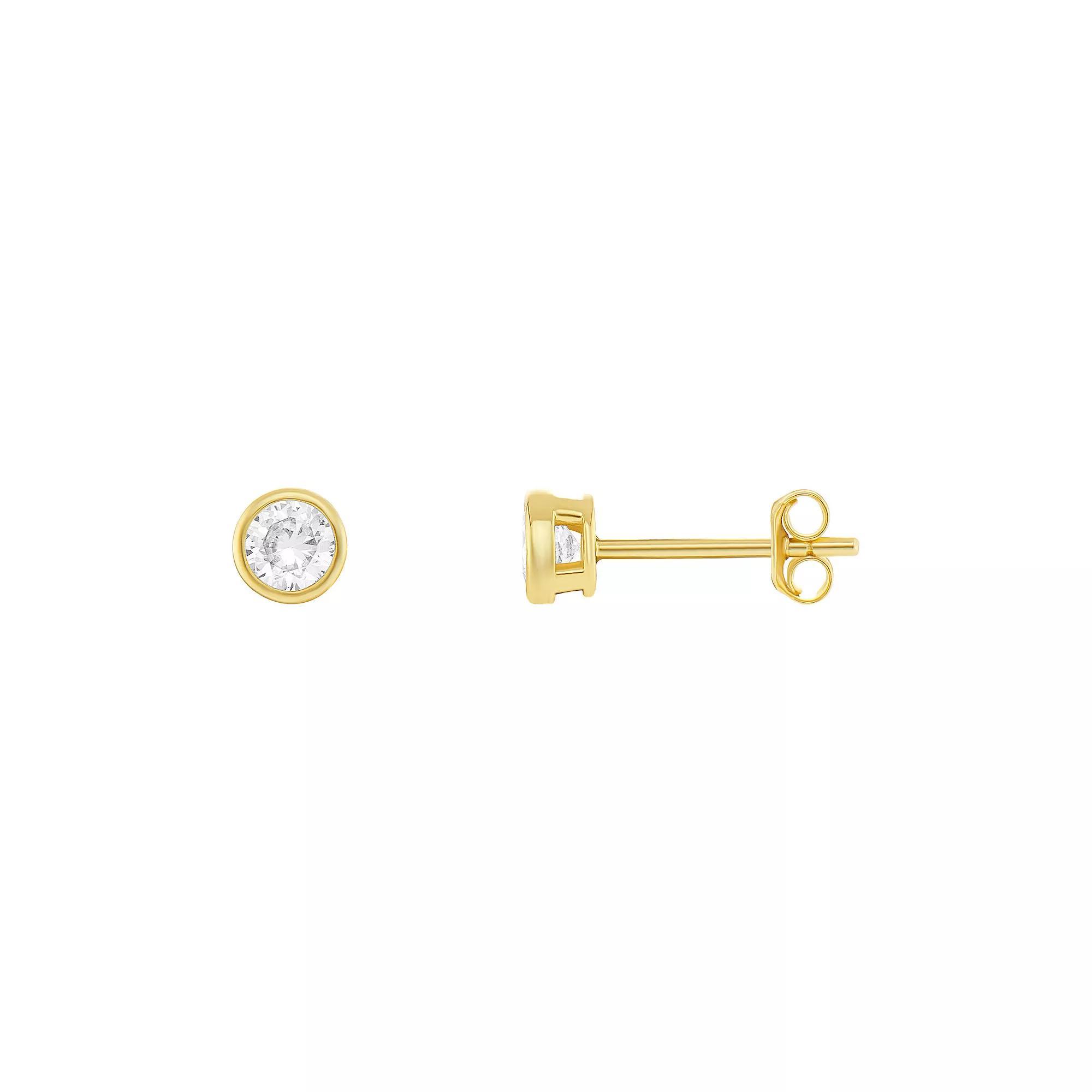 PRIMROSE 24k Gold over Sterling Silver Round Bezel Cubic Zirconia Stud Earrings, Women's, Gold Tone White Product Image