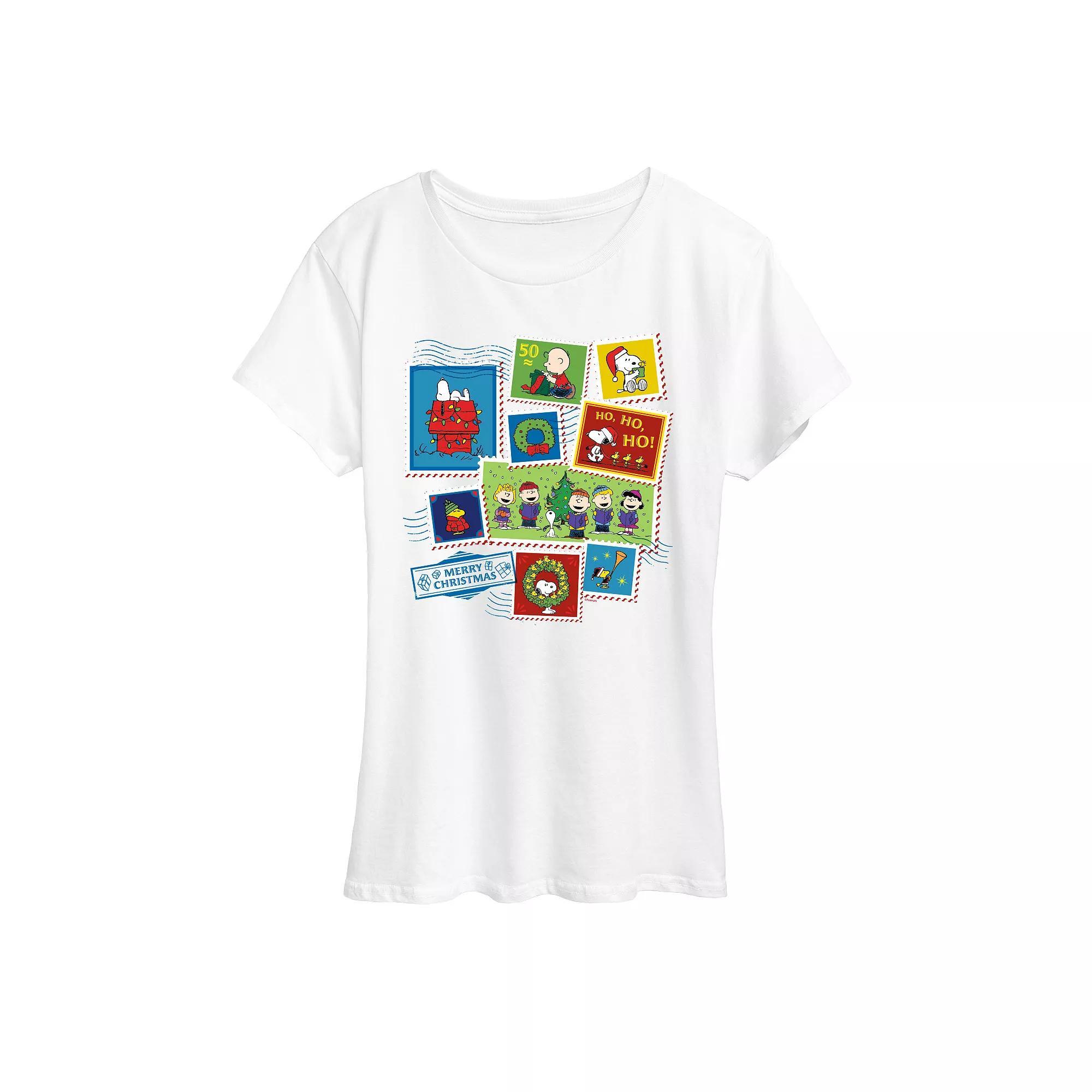 Women's Peanuts Christmas Stamps Graphic Tee, Size: Small, White Product Image