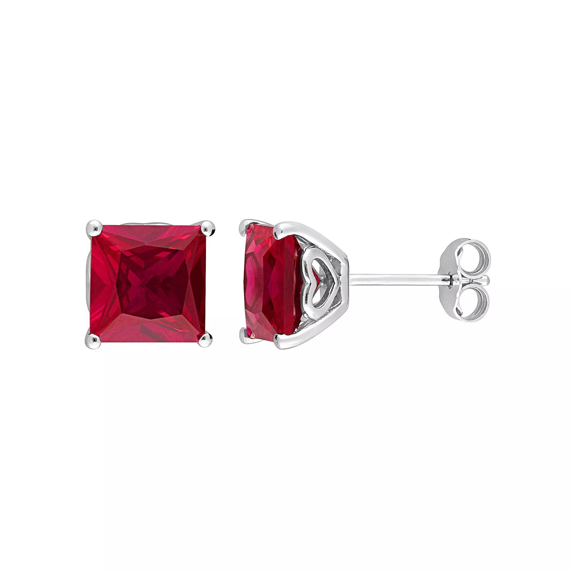 Stella Grace Sterling Silver & Gemstone Stud Earrings, Womens, Created Red Product Image