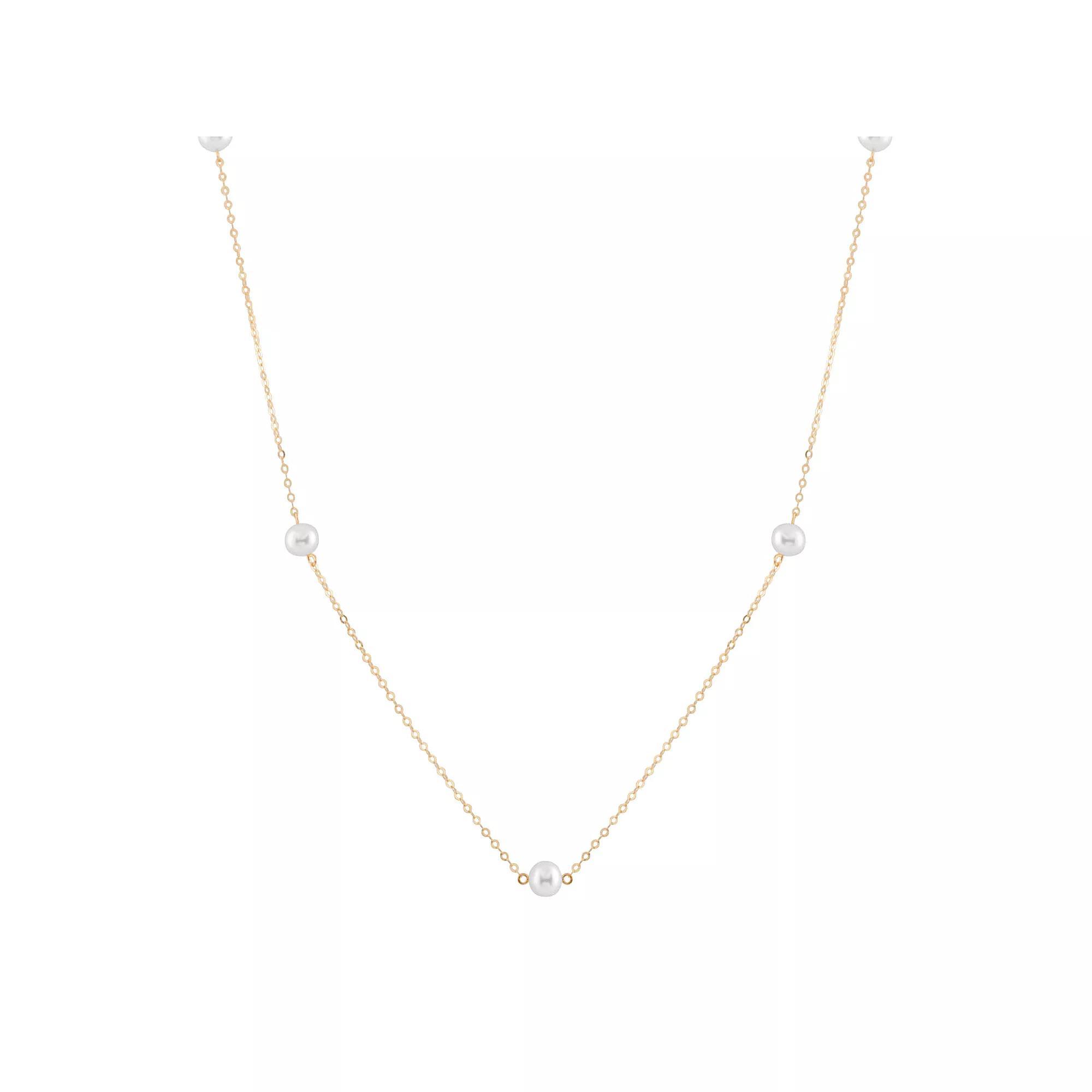 14k Gold Freshwater Cultured Pearl Station Necklace, Women's, Size: 18", White Product Image