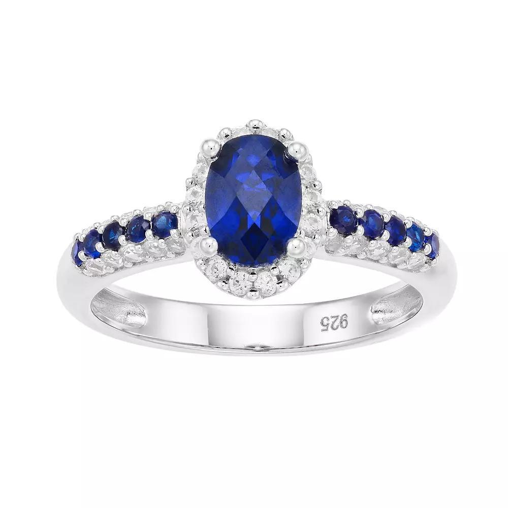 Sterling Silver Lab-Created Blue & White Oval Halo Ring, Women's, Size: 8, Silvertone Product Image