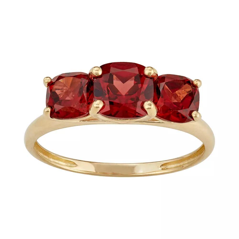 Designs by Gioelli 10k Gold 3-Stone Cushion Ring, Women's, Size: 9, Red Product Image