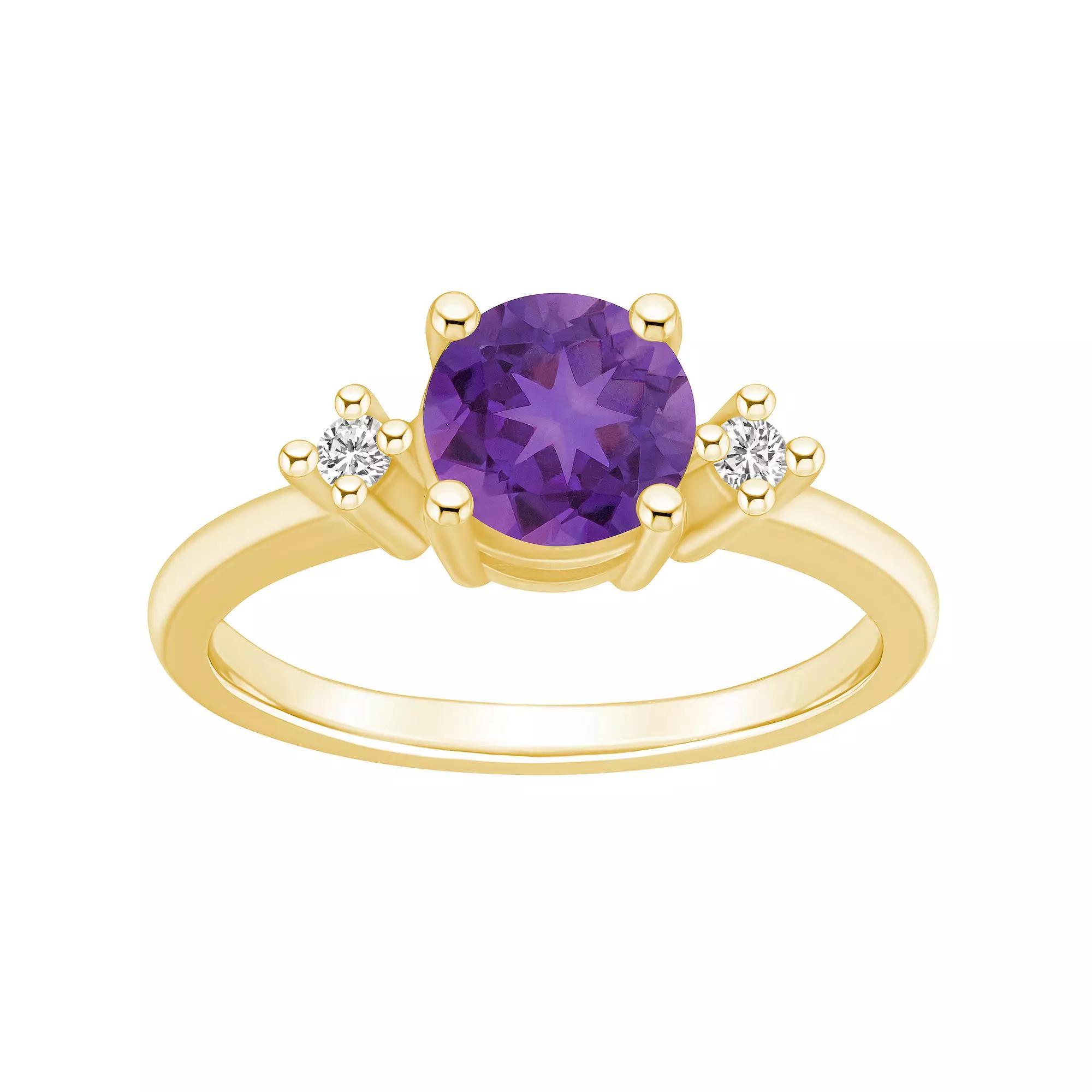 Alyson Layne 14k Gold Round Amethyst & Diamond Accent Ring, Women's, Size: 8 Product Image