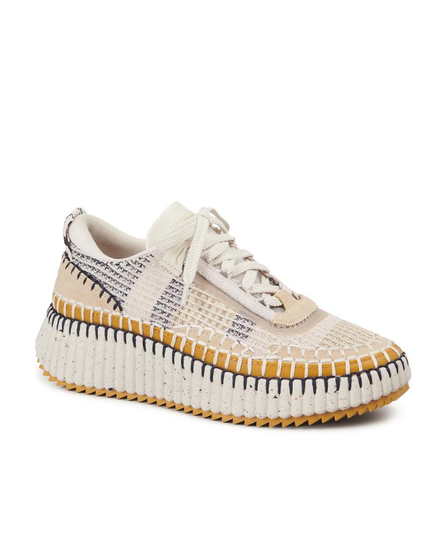 CHLOÉ Nama Embroidered Suede And Recycled-mesh Sneakers In Biscotti Beige Product Image
