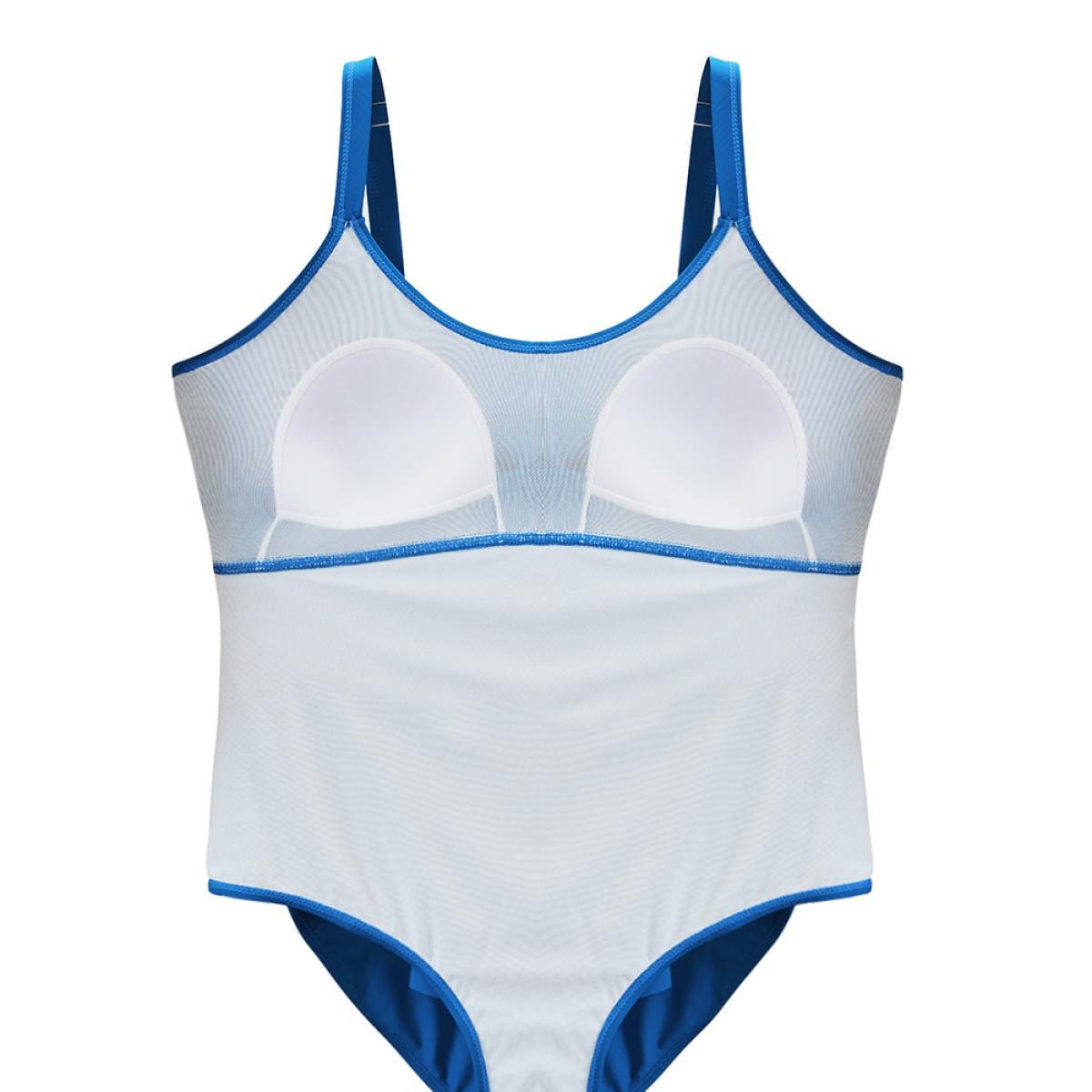 Plus Size Lightly Lined Bow Asymmetrical Ruffle One Piece Swimsuit Women's Swimwear Blue Vacation Adjustable Straps Curve Bathing Suits High stretch One Pieces BloomChic 26/4X Product Image