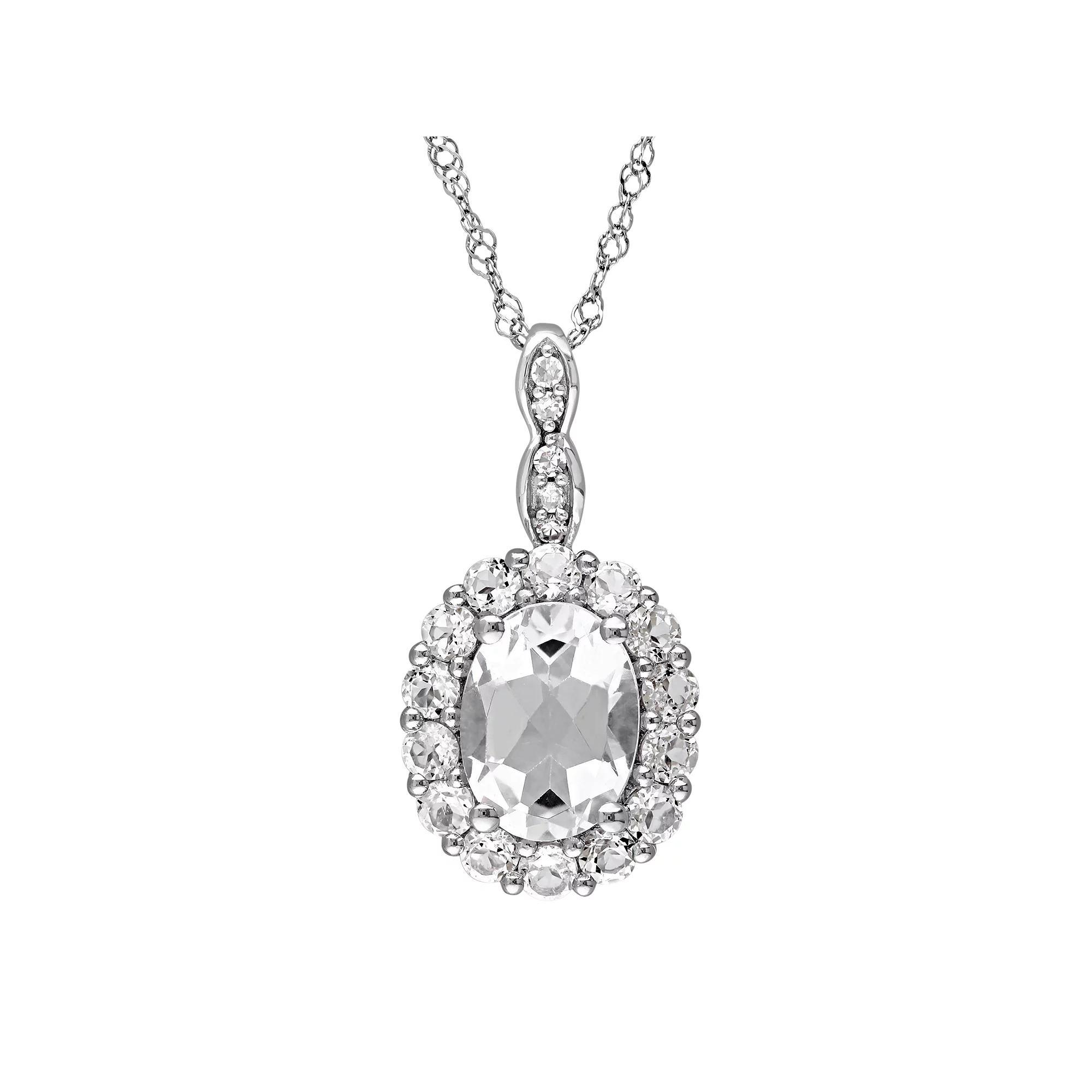 Stella Grace 14k White Gold White Topaz & Diamond Accent Oval Halo Pendant, Women's, Size: 17", 14k Whgold Product Image