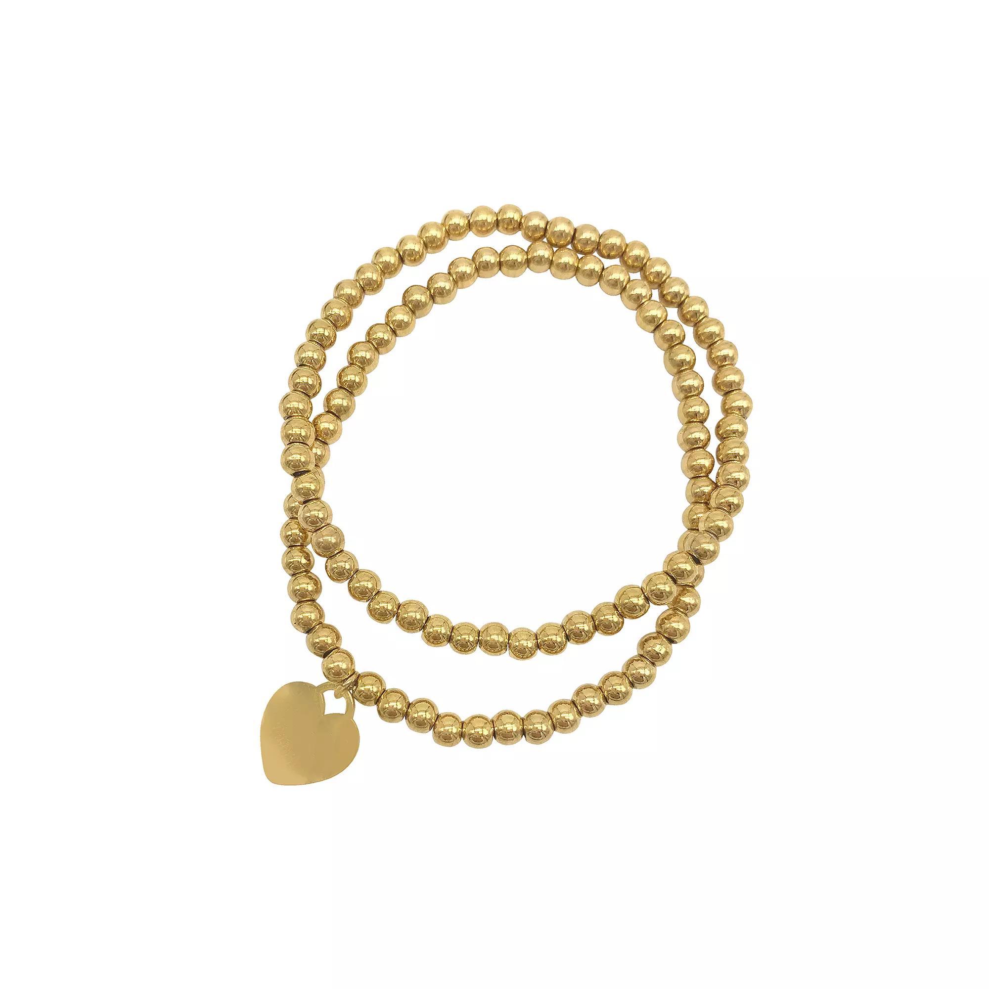 Adornia 14k Gold Plated Ball Bracelet Duo Set, Women's, Size: 7", Gold Tone Product Image