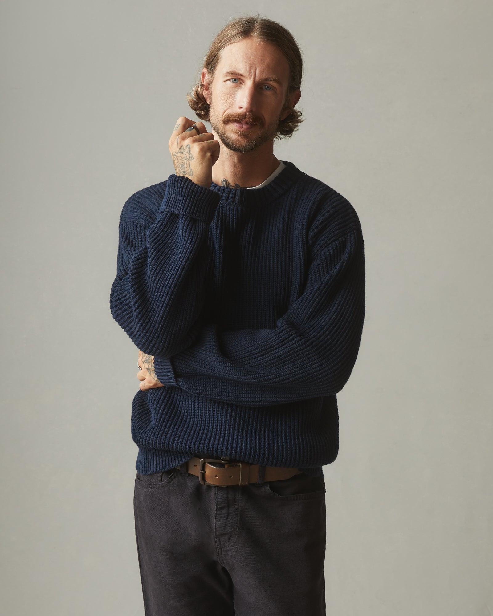 Men's Chunky Cotton Sweater - Dark Navy Male Product Image