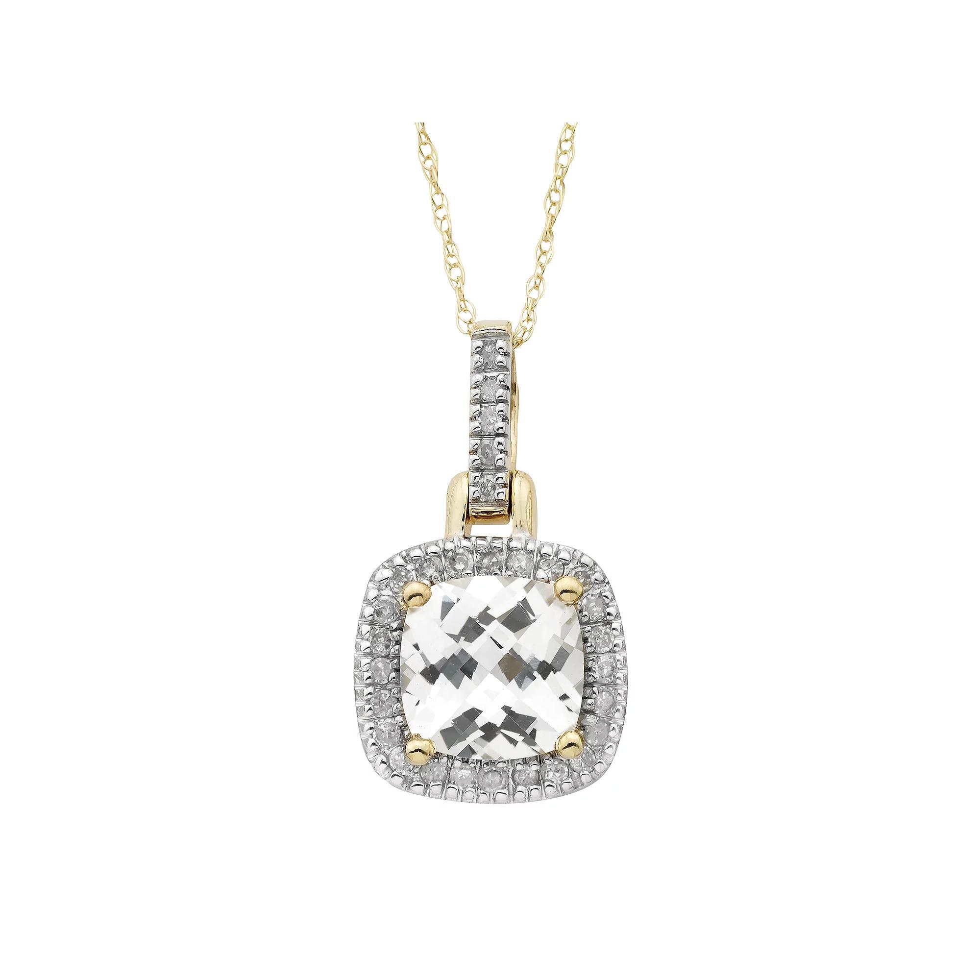 Lab Created White Sapphire & 1/8 Carat T.W. Diamond 10k Gold Halo Pendant Necklace, Womens Yellow Product Image