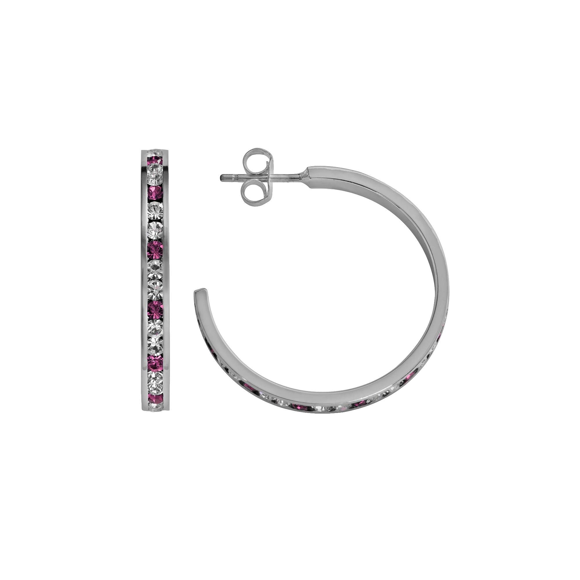 Traditions Jewelry Company Sterling Silver Purple & White Crystal Hoop Earrings, Womens, Multicolor Product Image