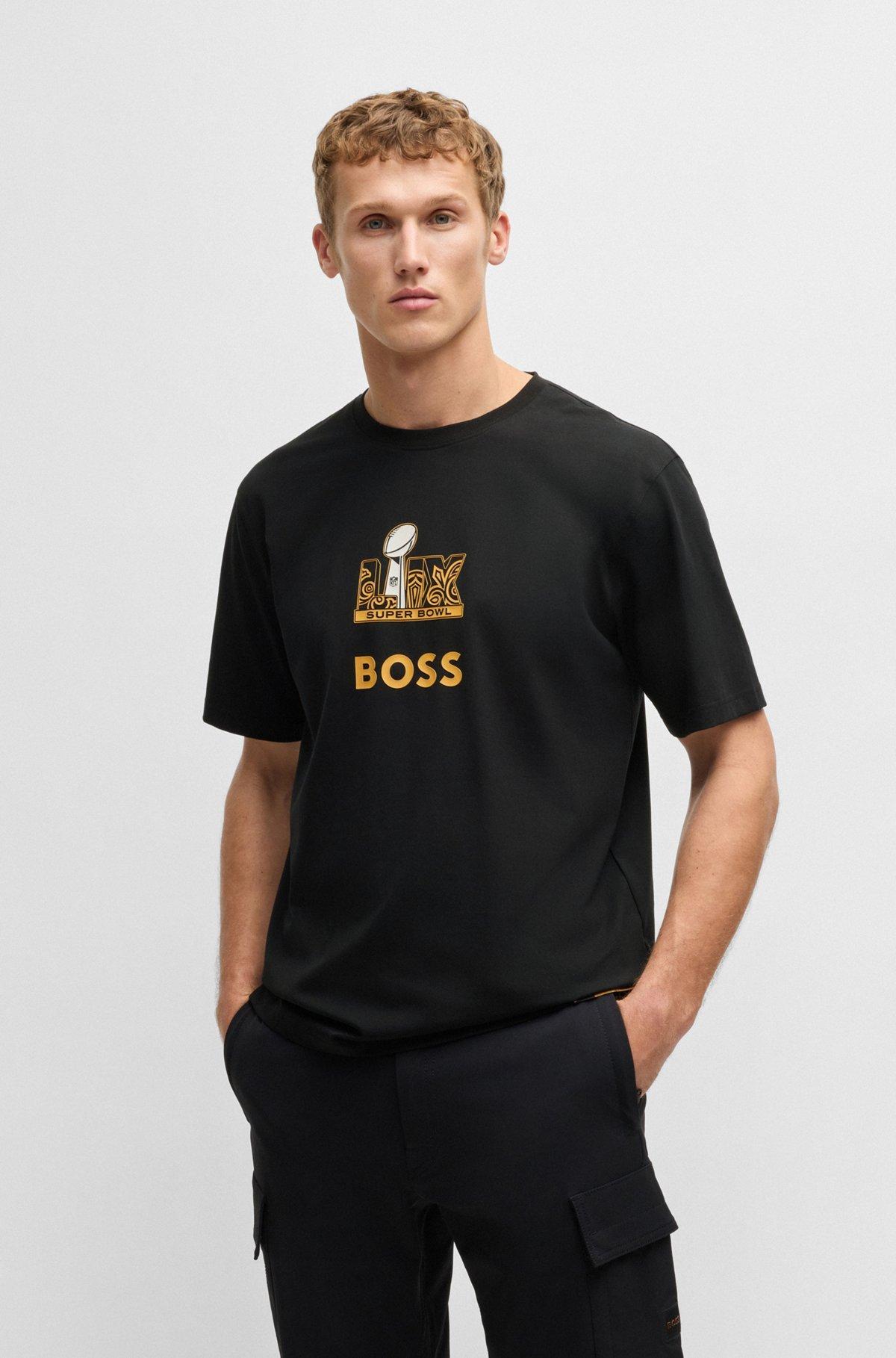 BOSS - BOSS x NFL stretch-cotton T-shirt with gold-tone artwork - Black Product Image